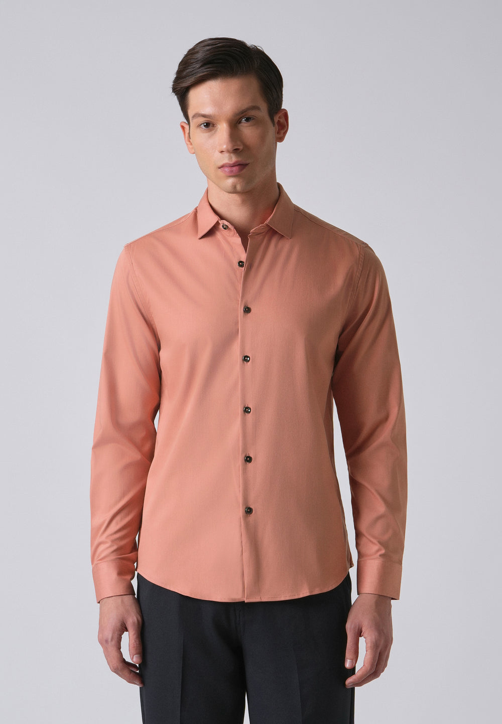 Peach Cotton Stretch Plain Shirt