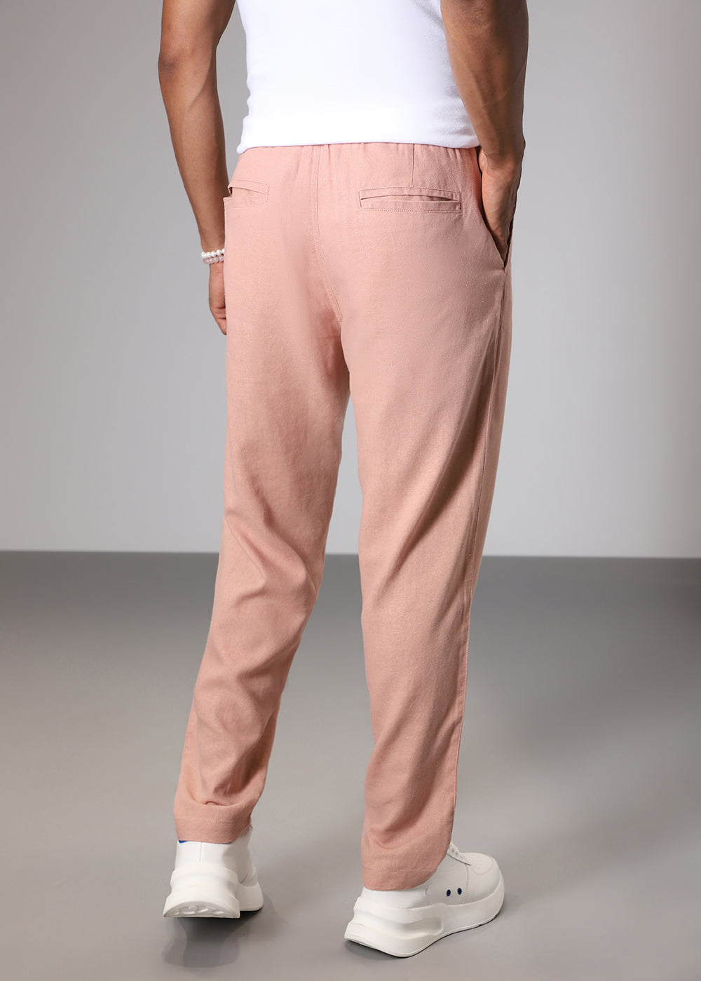 Peach Comfort Fit Linen Pant