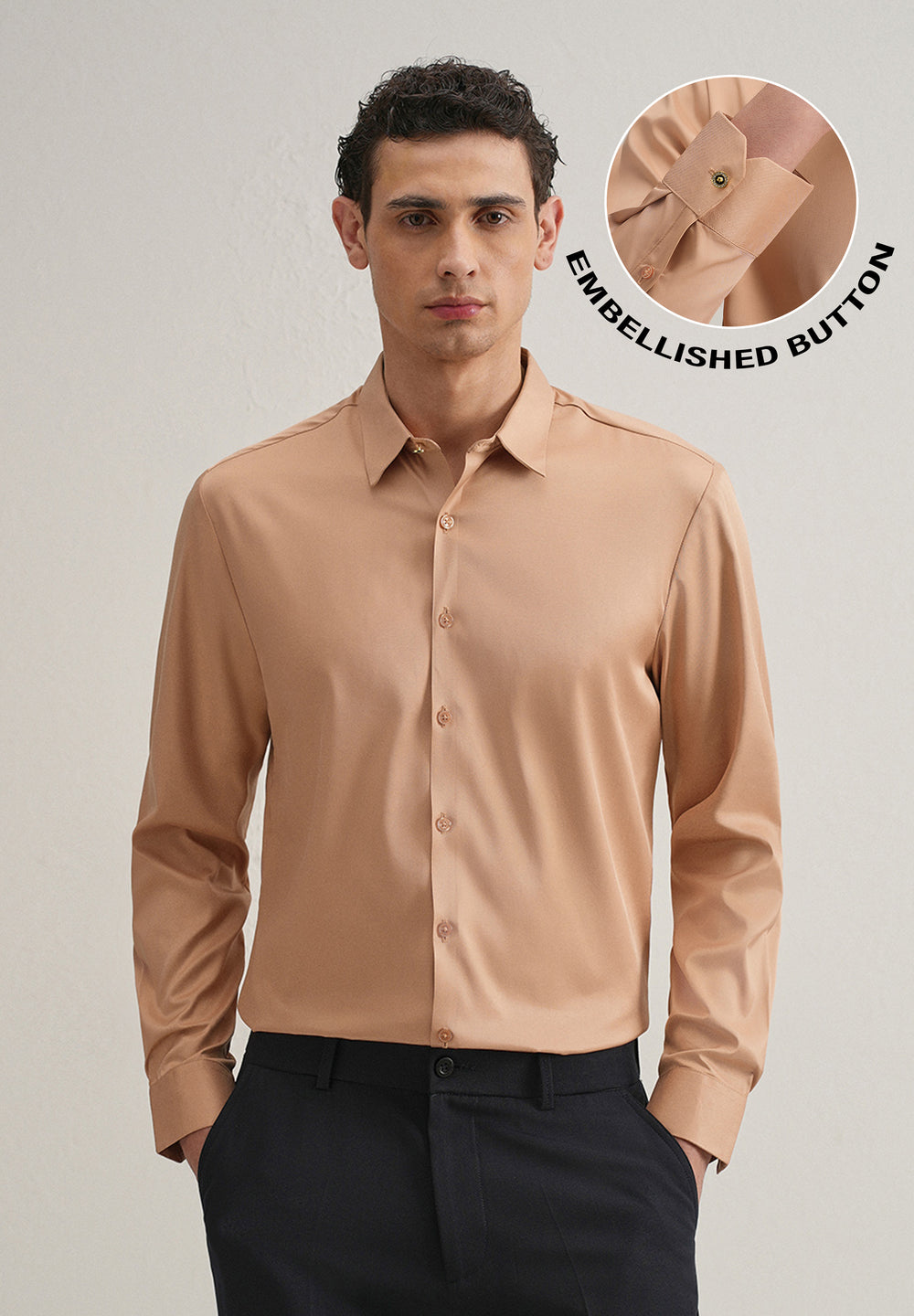 Peach Plain Stitchless Placket Shirt
