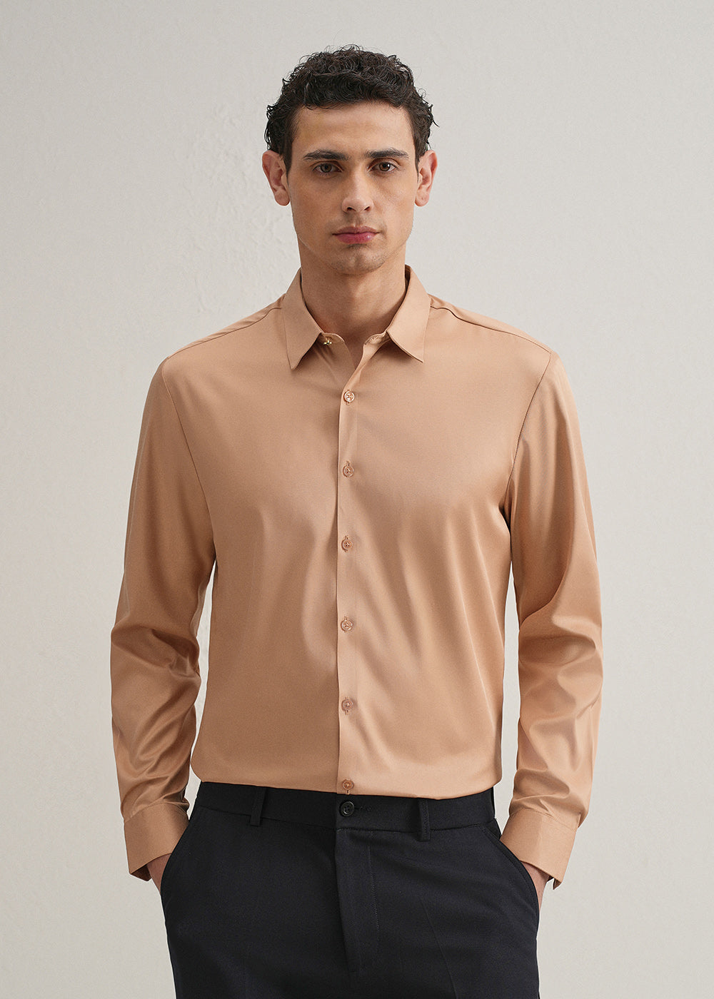 Peach Plain Stitchless Placket Shirt