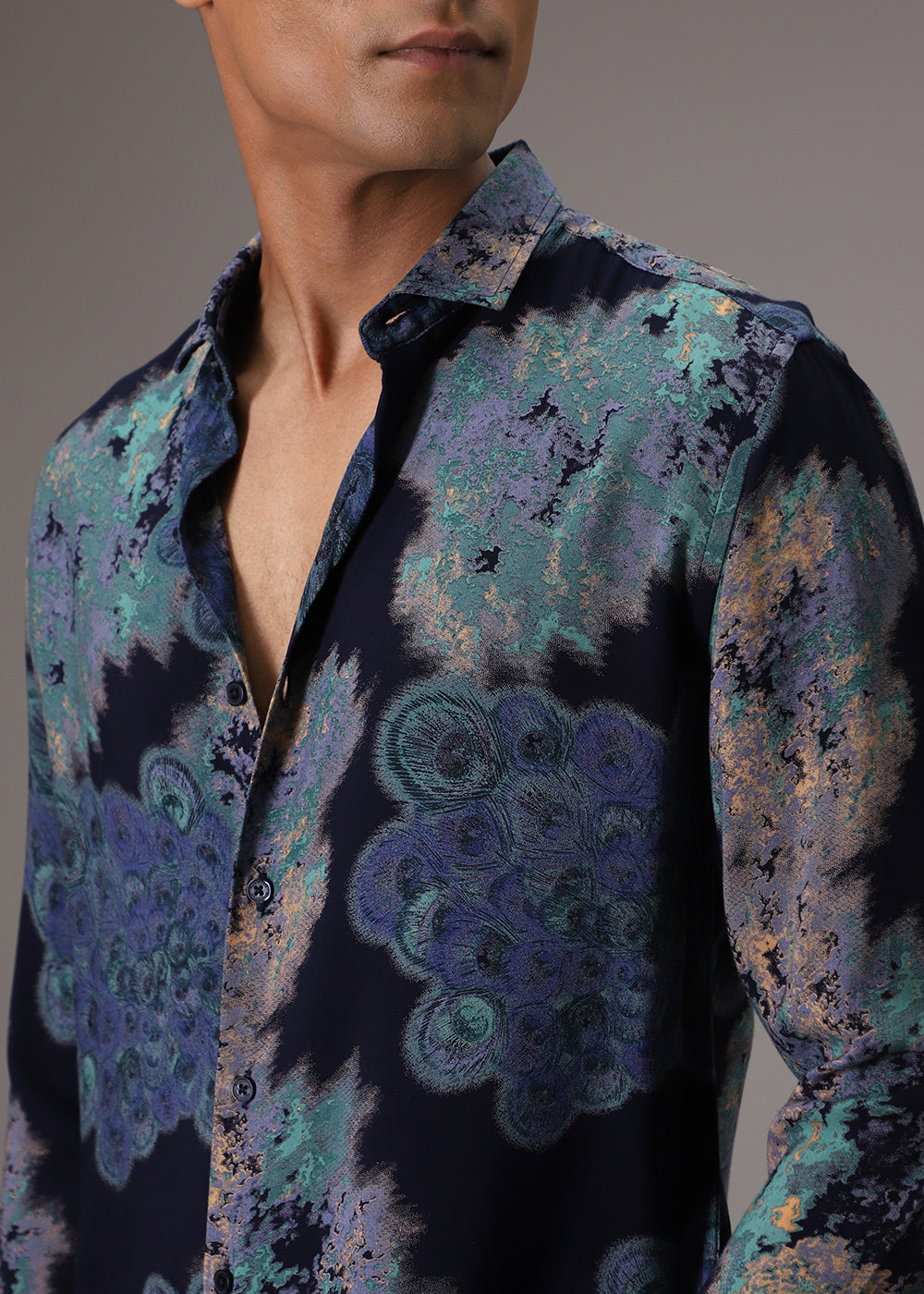 Peacock Print Blue Feather Shirt