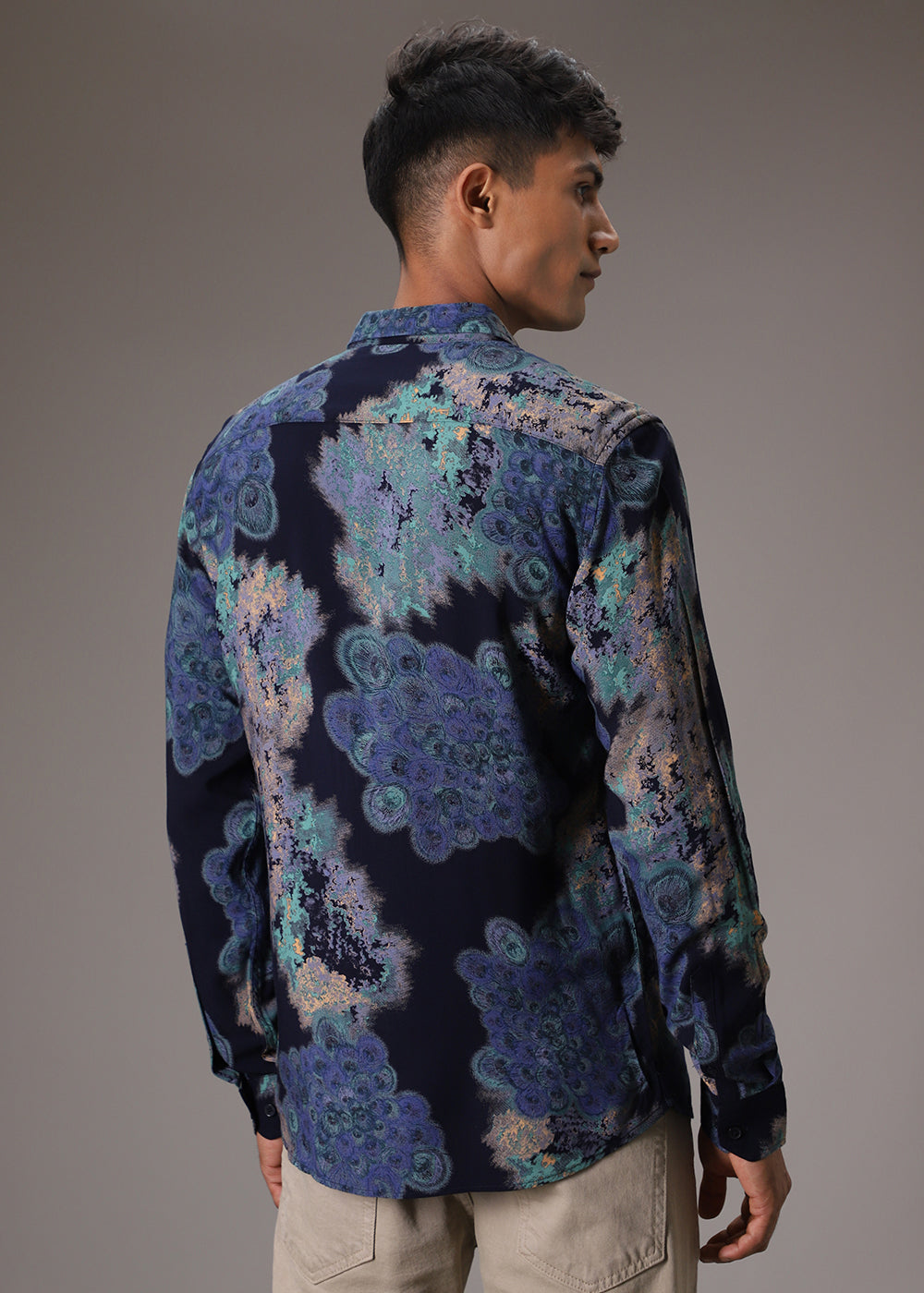 Peacock Print Blue Feather Shirt