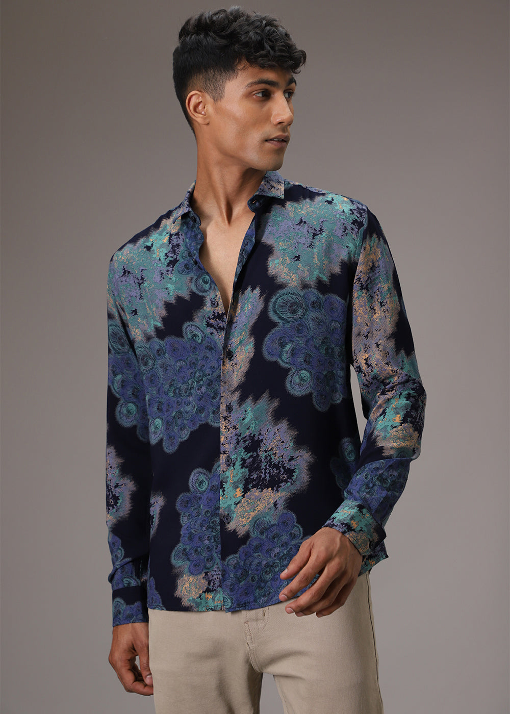 Peacock Print Blue Feather Shirt