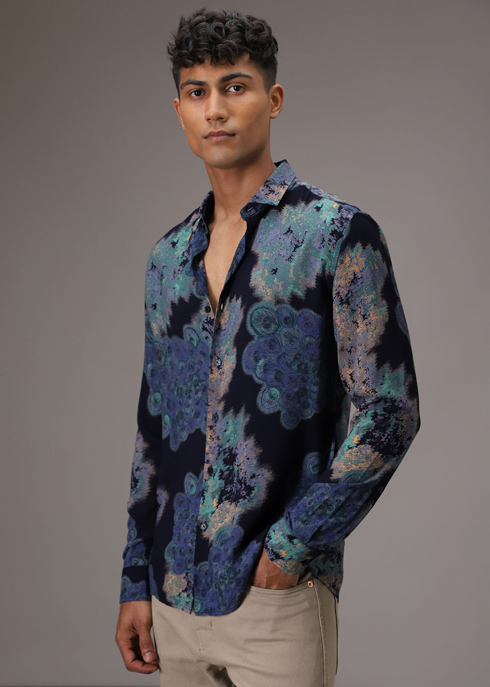 Peacock Print Blue Feather Shirt