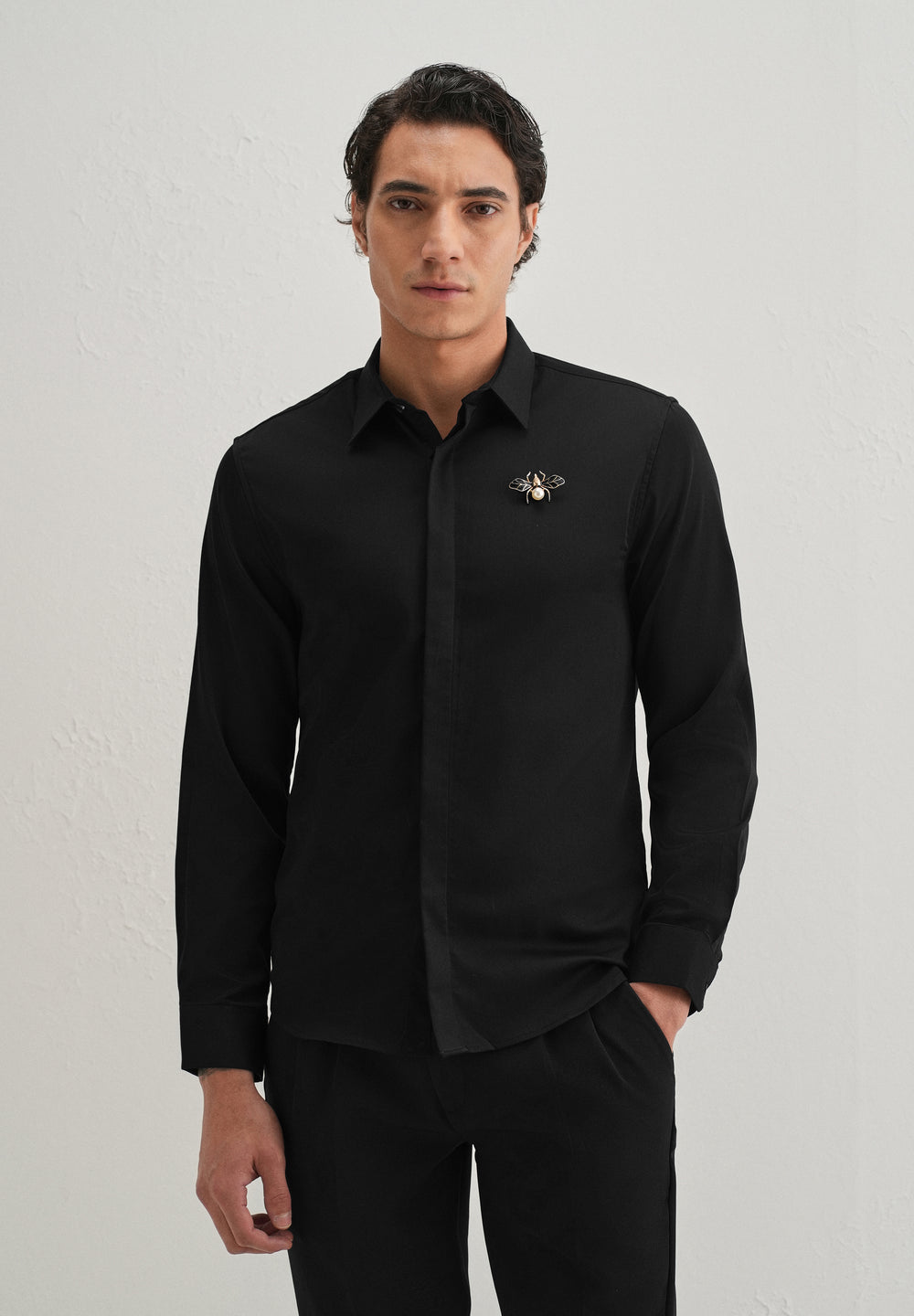 Pearl Bee Embellished Black Designer Shirt