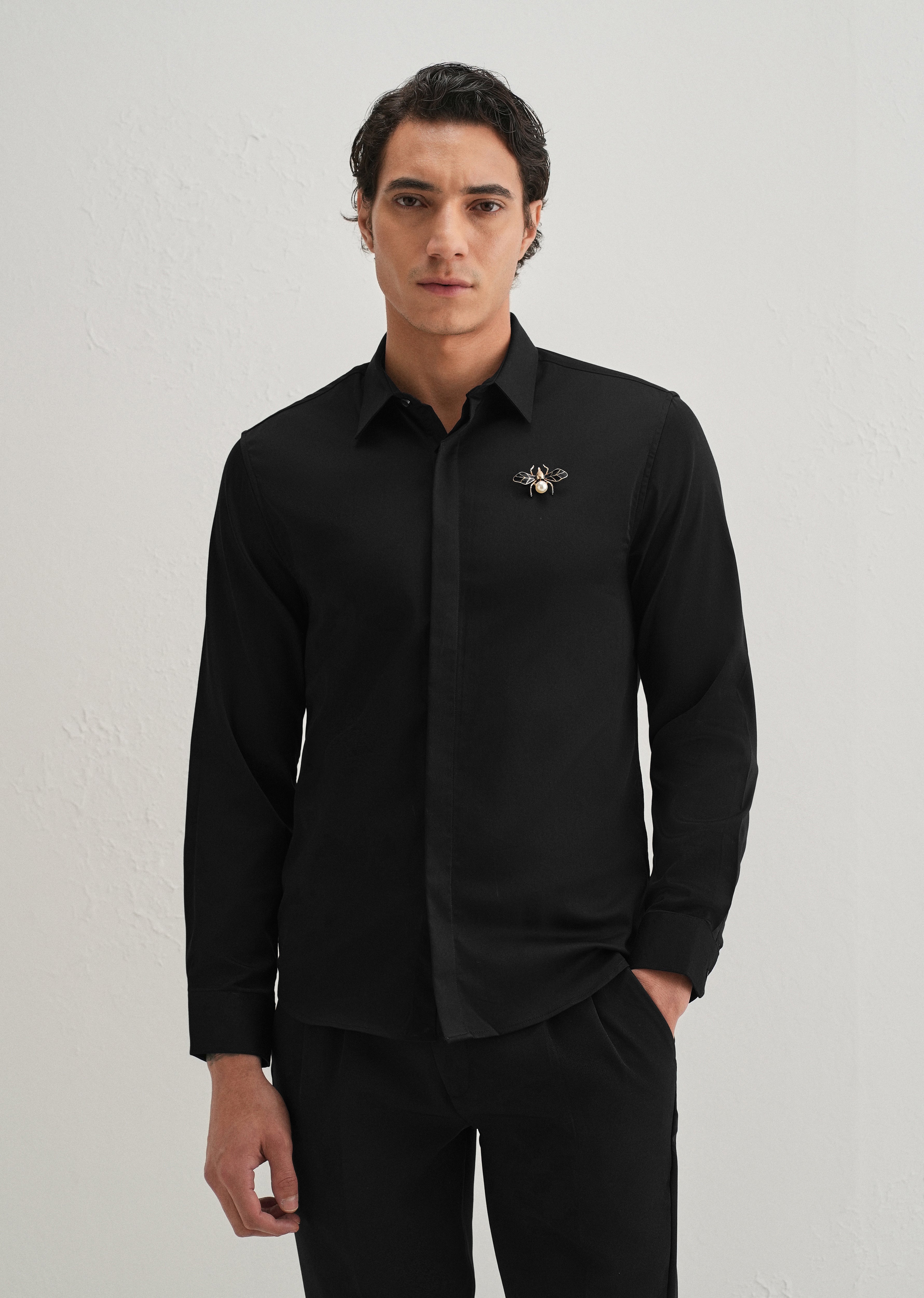 Pearl Bee Embellished Black Designer Shirt