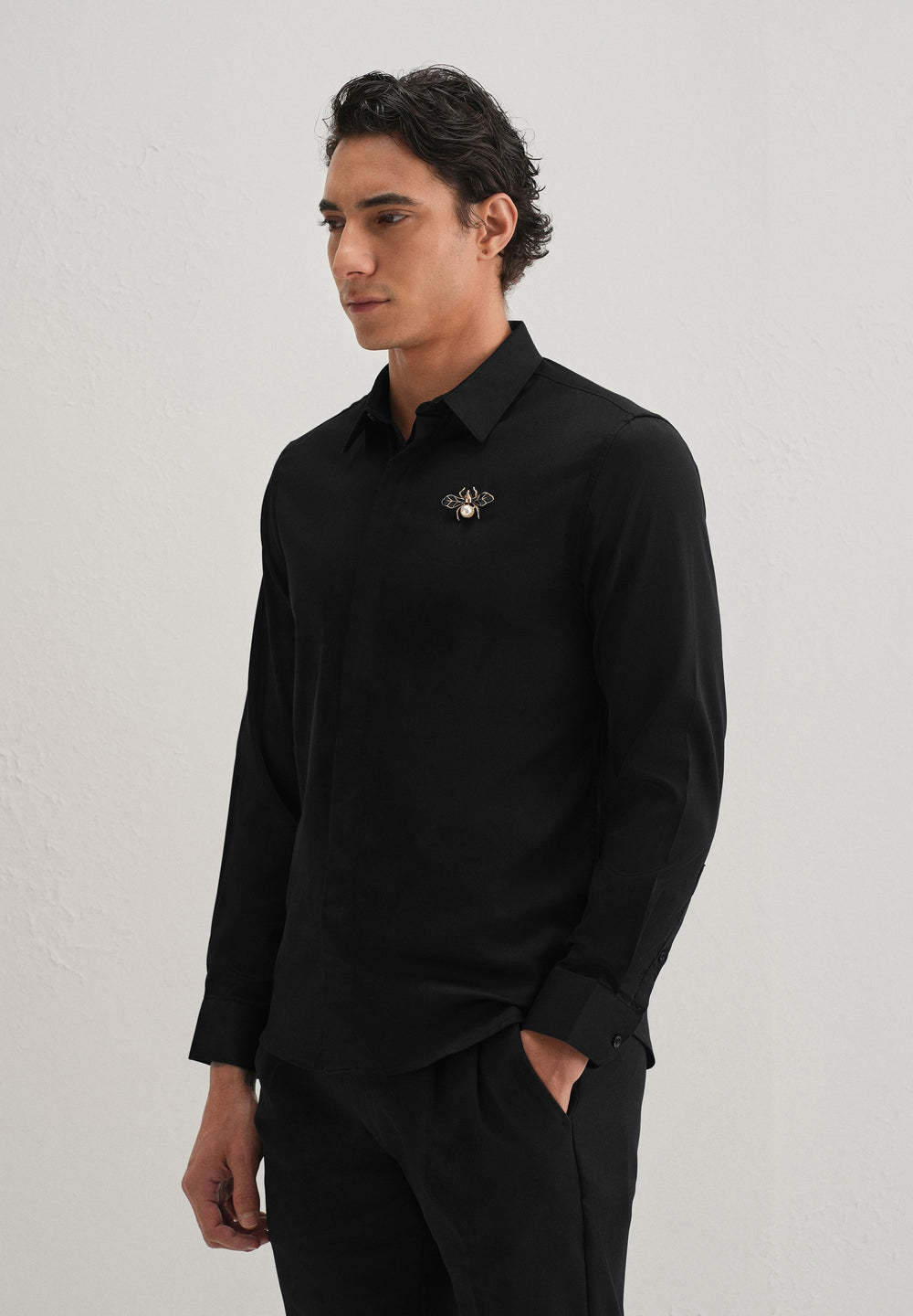 Pearl Bee Embellished Black Designer Shirt