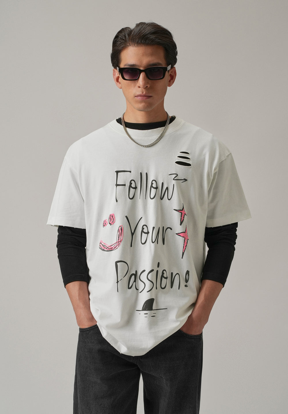 Pearl White Back Printed Oversized T-Shirt