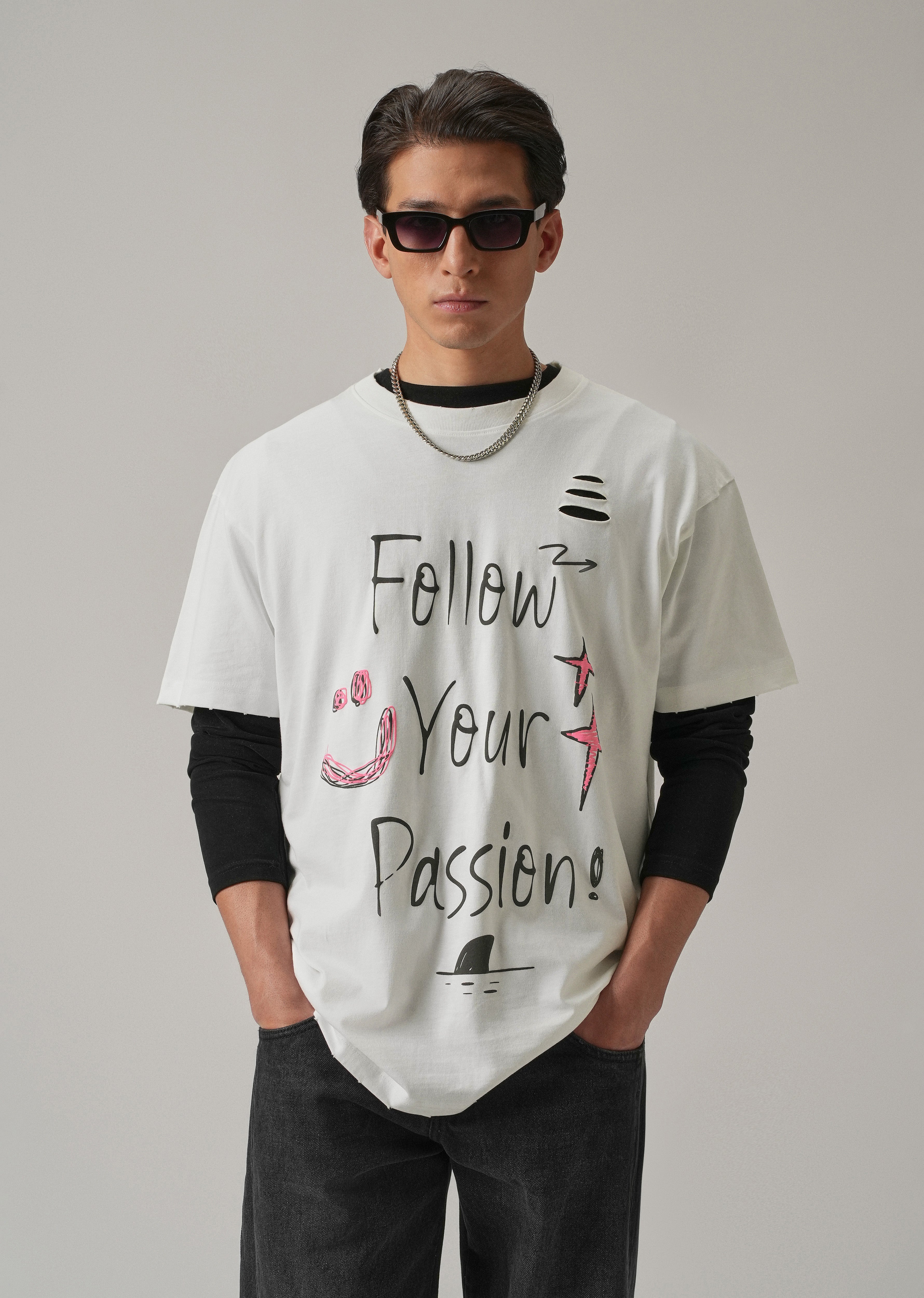 Pearl White Back Printed Oversized T-Shirt