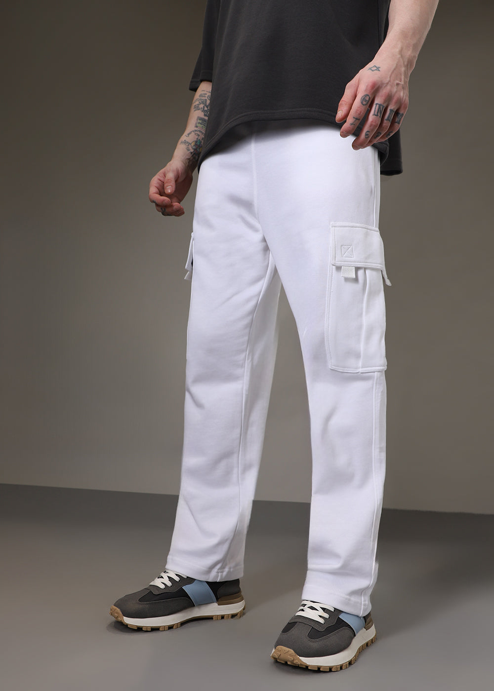 Pearl White Cargo Joggers