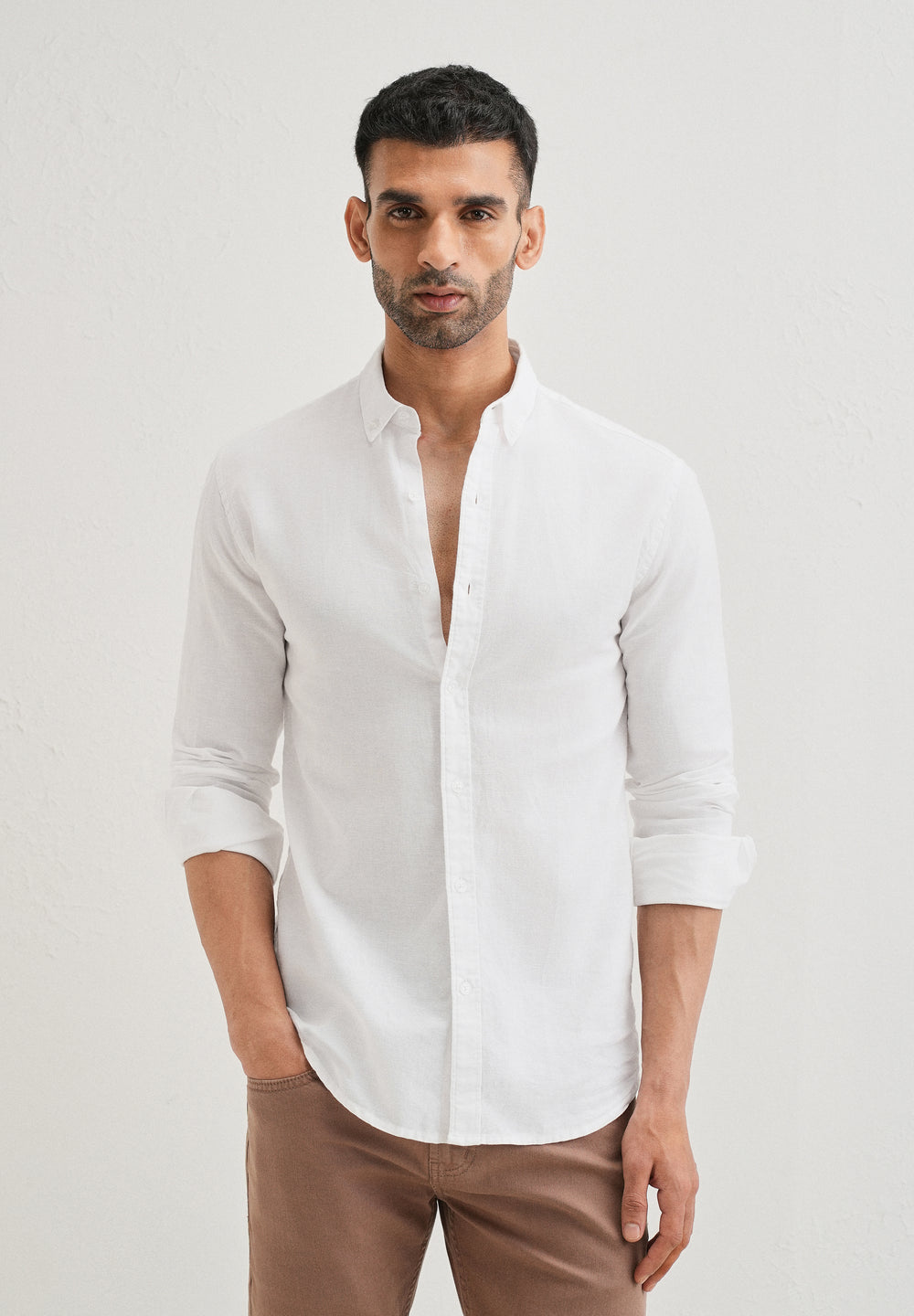 Pearl White Cotton Linen Shirt