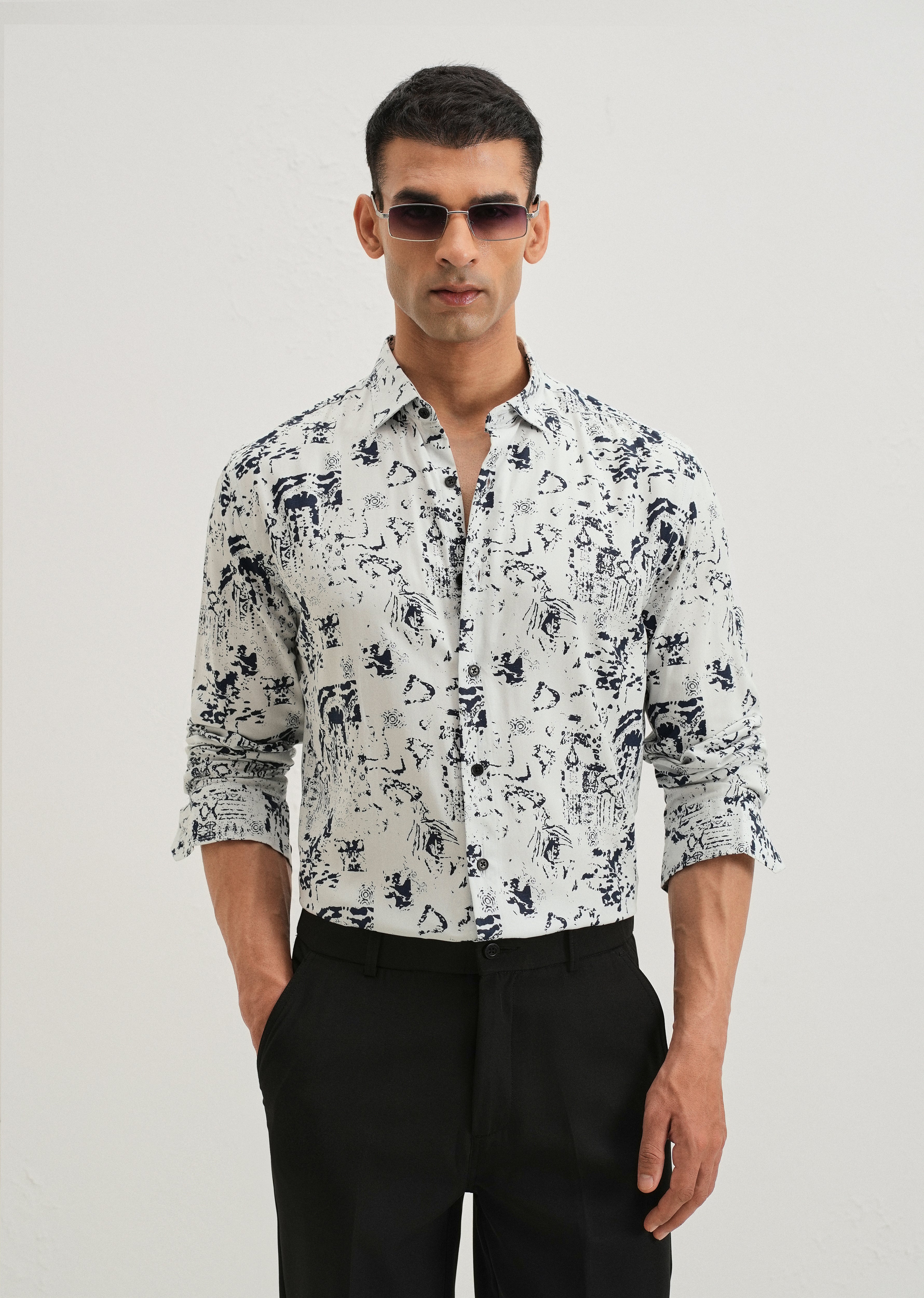 Pearl White Abstract Printed Shirt