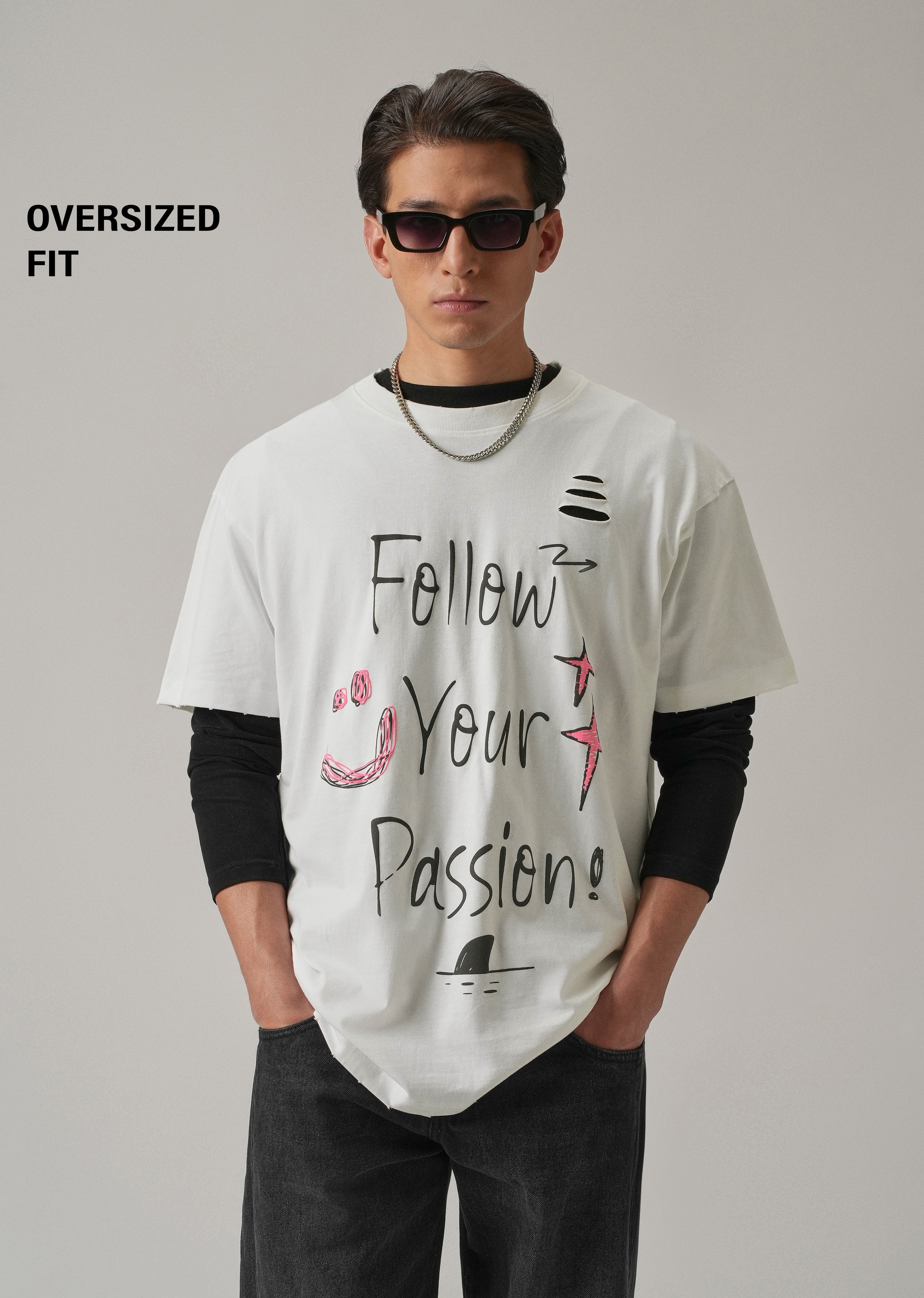 Pearl White Back Printed Oversized T-Shirt
