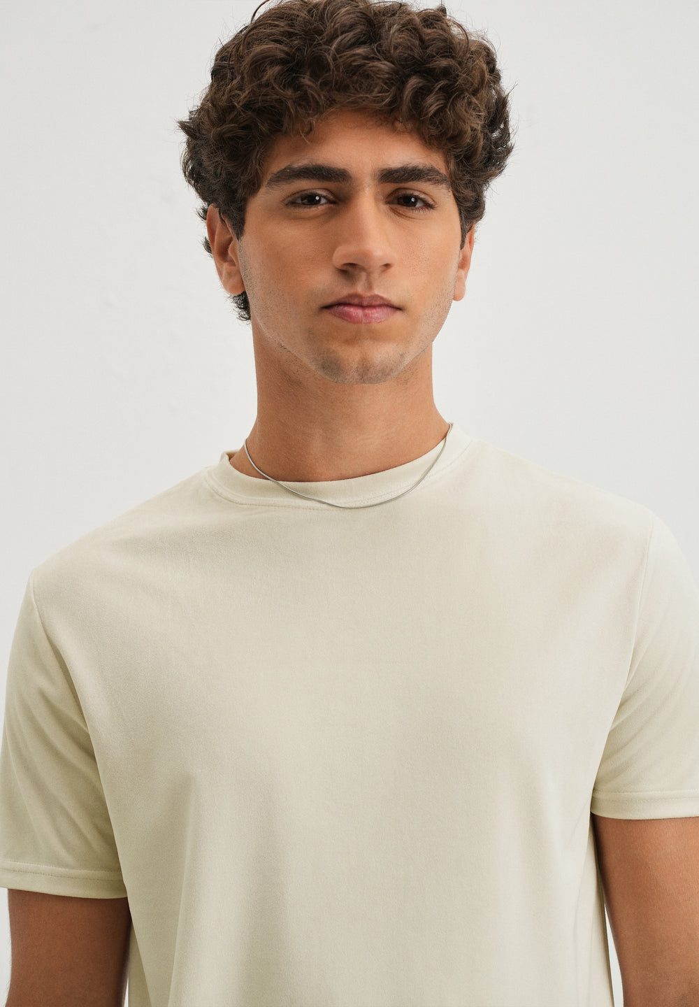 Pearled Ivory Plain Suede T-shirt