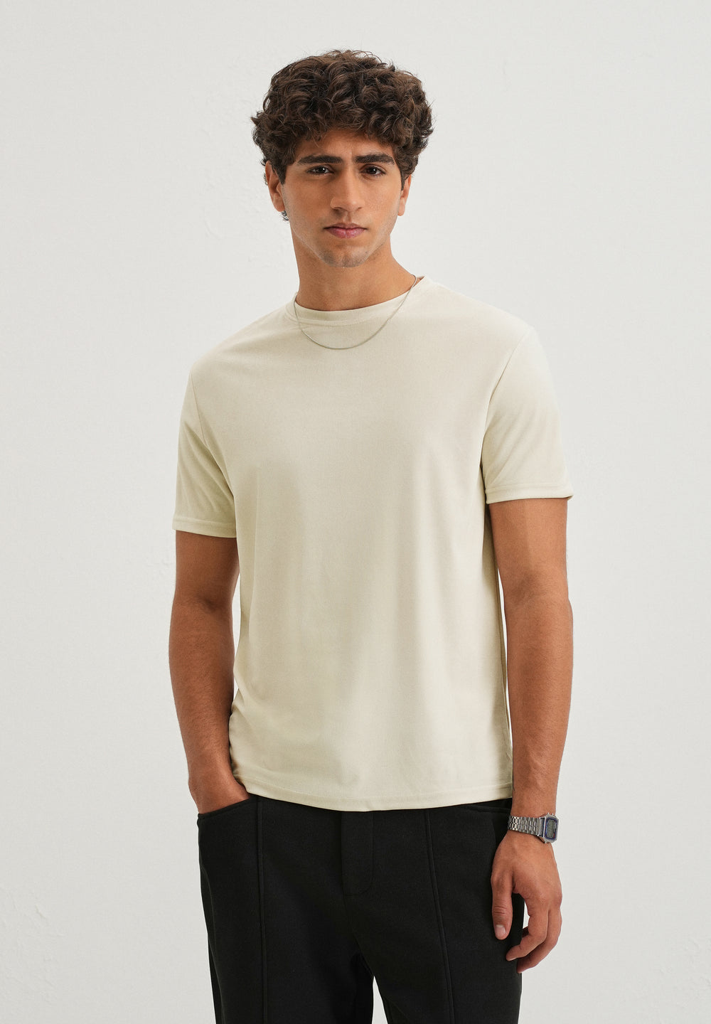 Pearled Ivory Plain Suede T-shirt