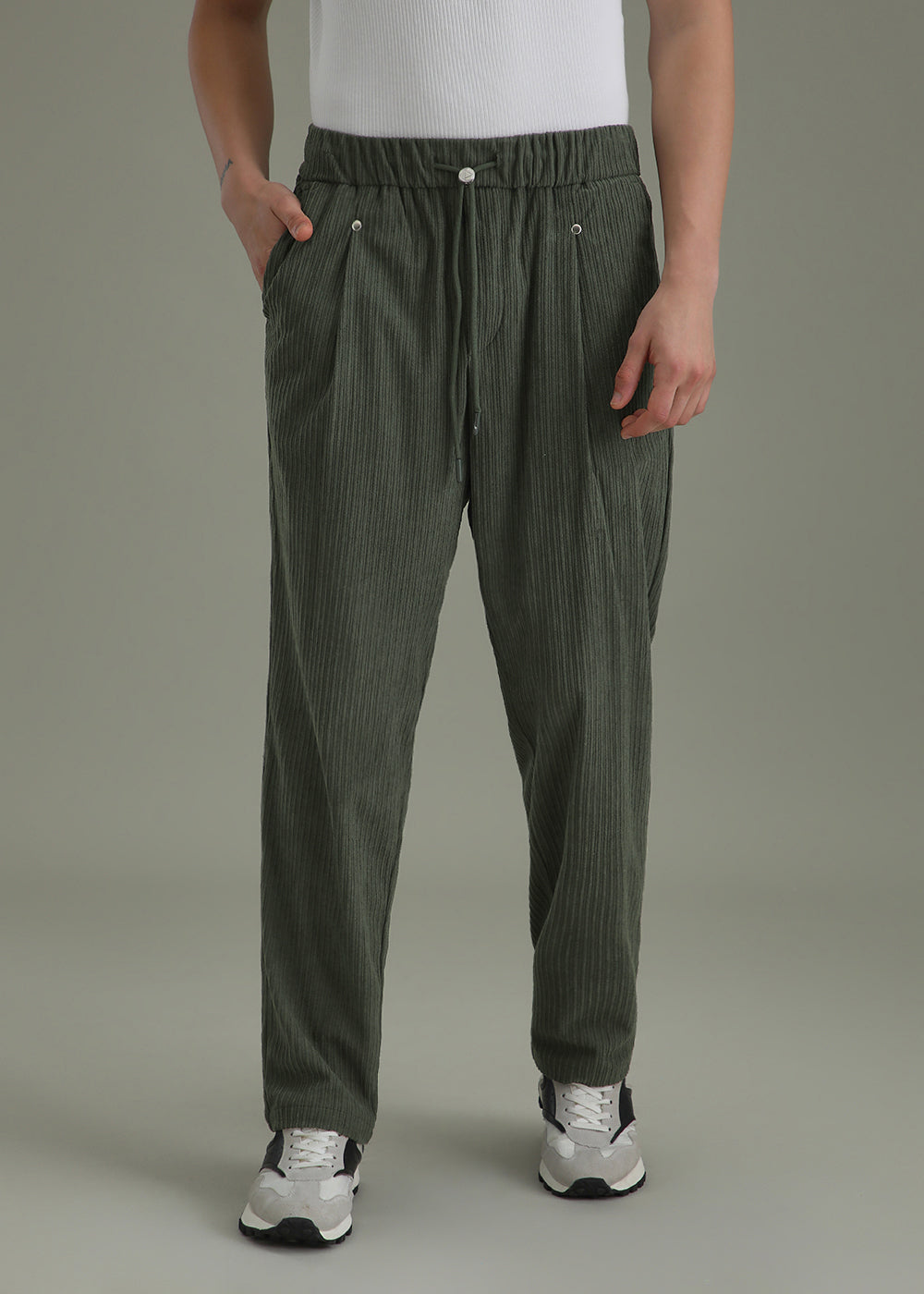 Pine Green Drawstring Corduroy Pant