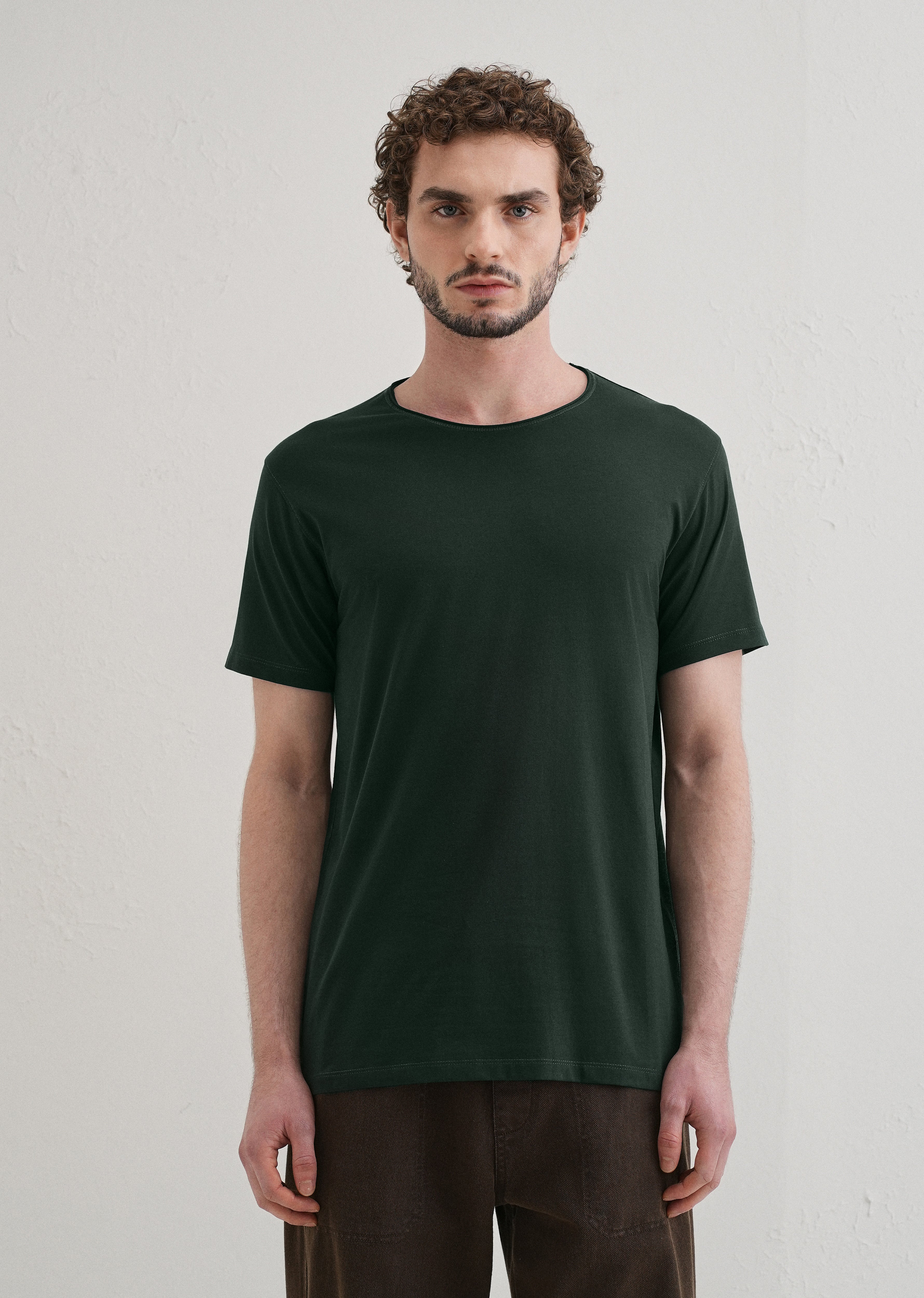 Pine Green Plain Crew neck T-shirt