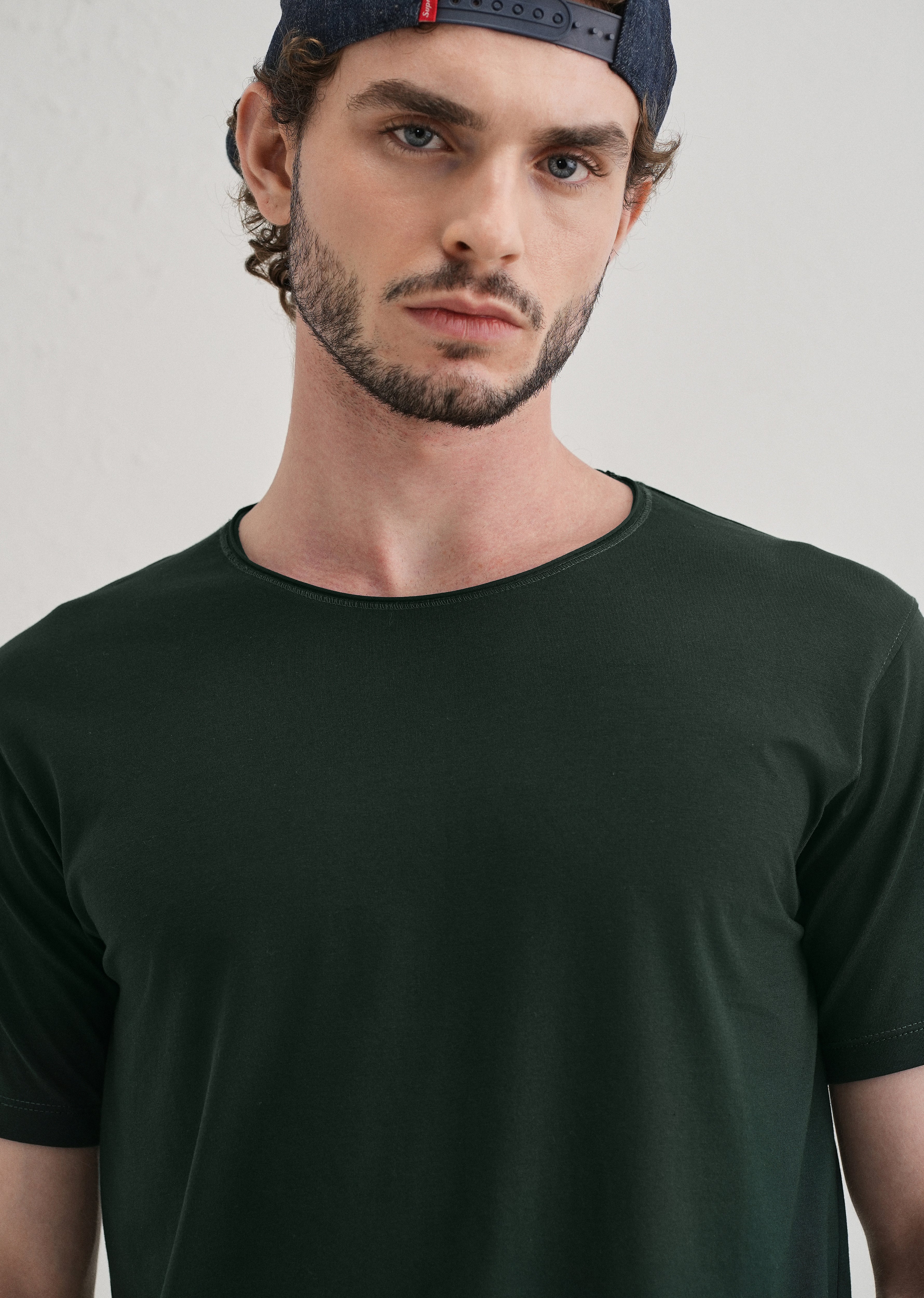 Pine Green Plain Crew neck T-shirt