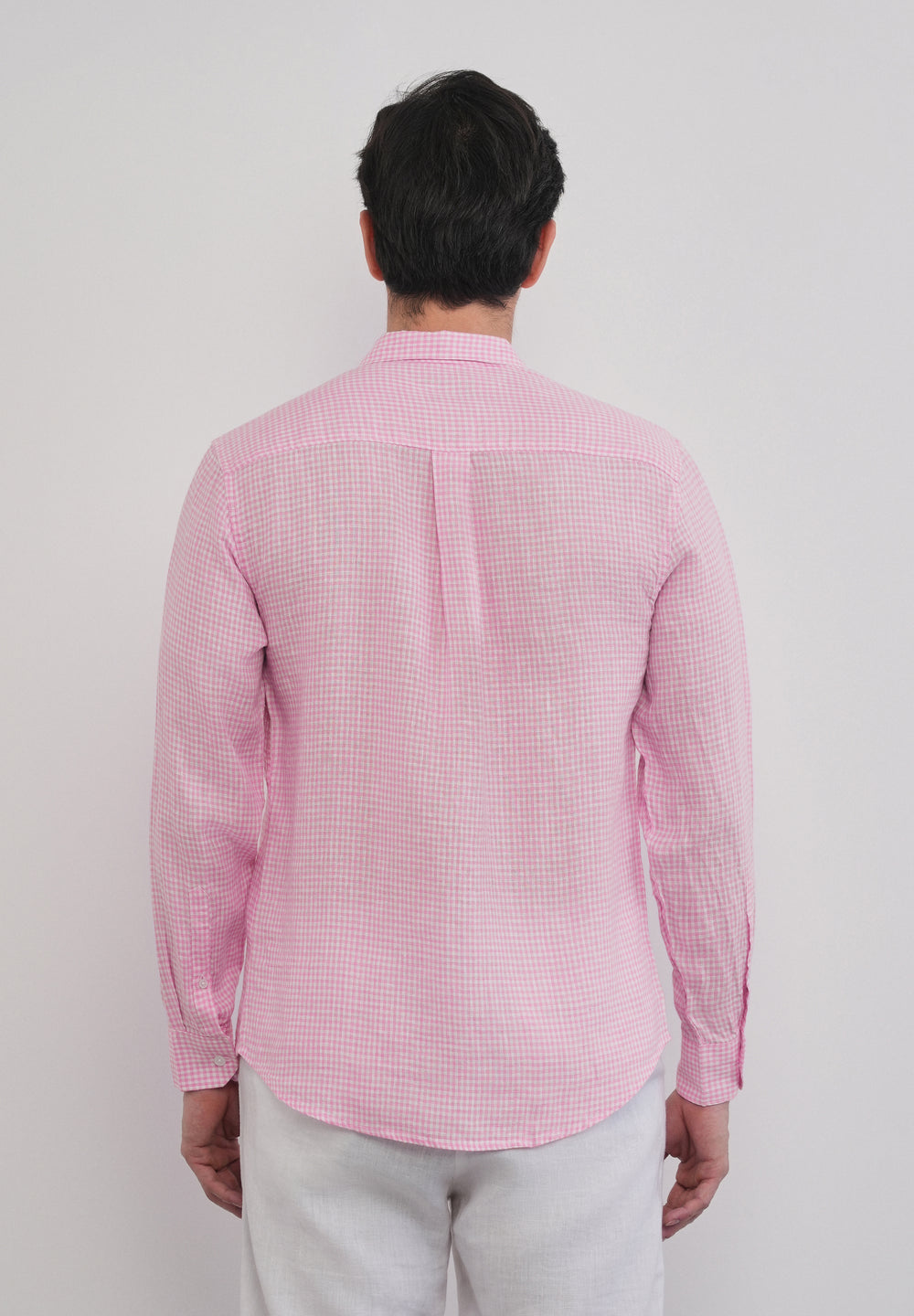 Pink 100% Pure Linen Gingham Check Shirt