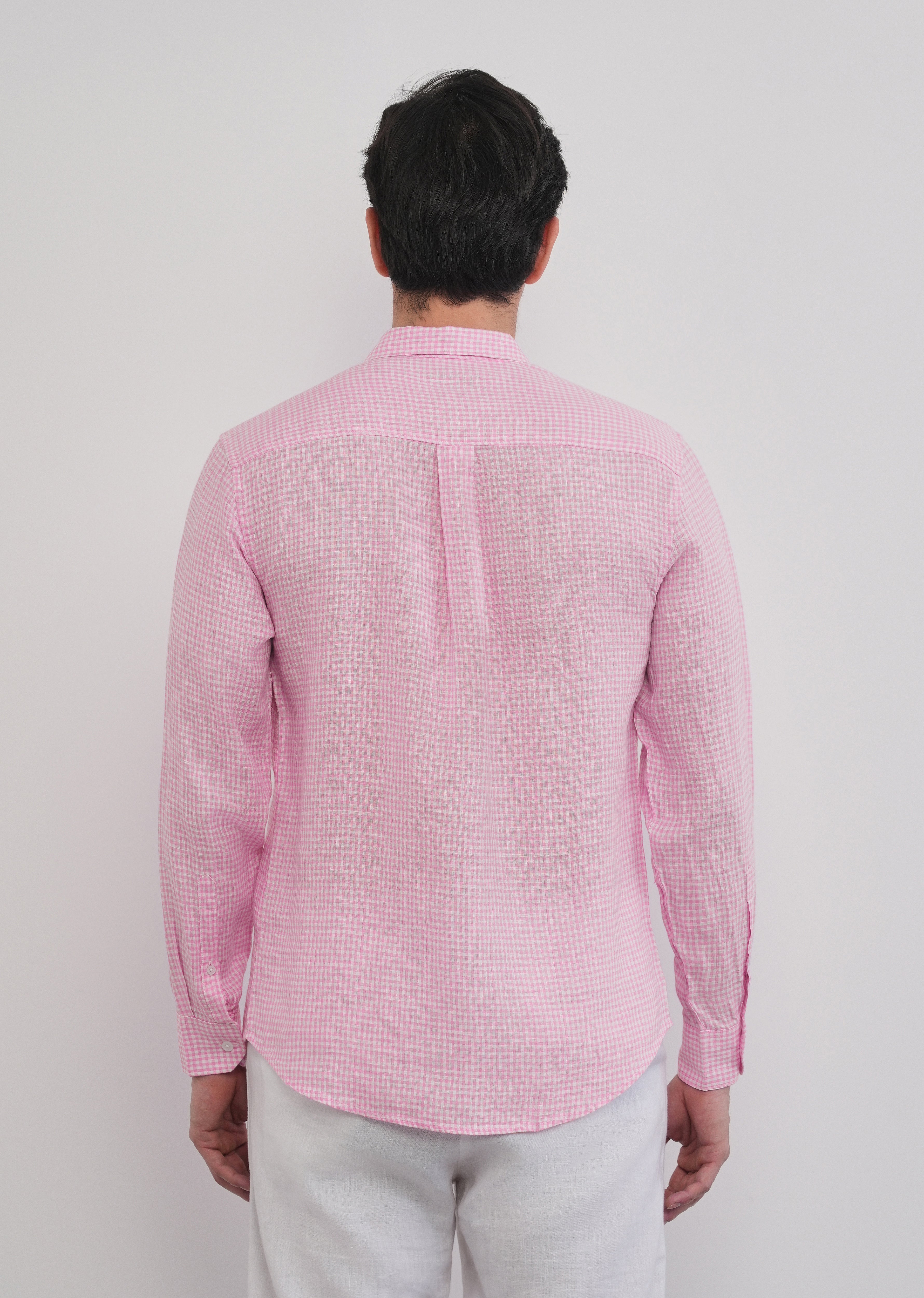 Pink 100% Pure Linen Gingham Check Shirt