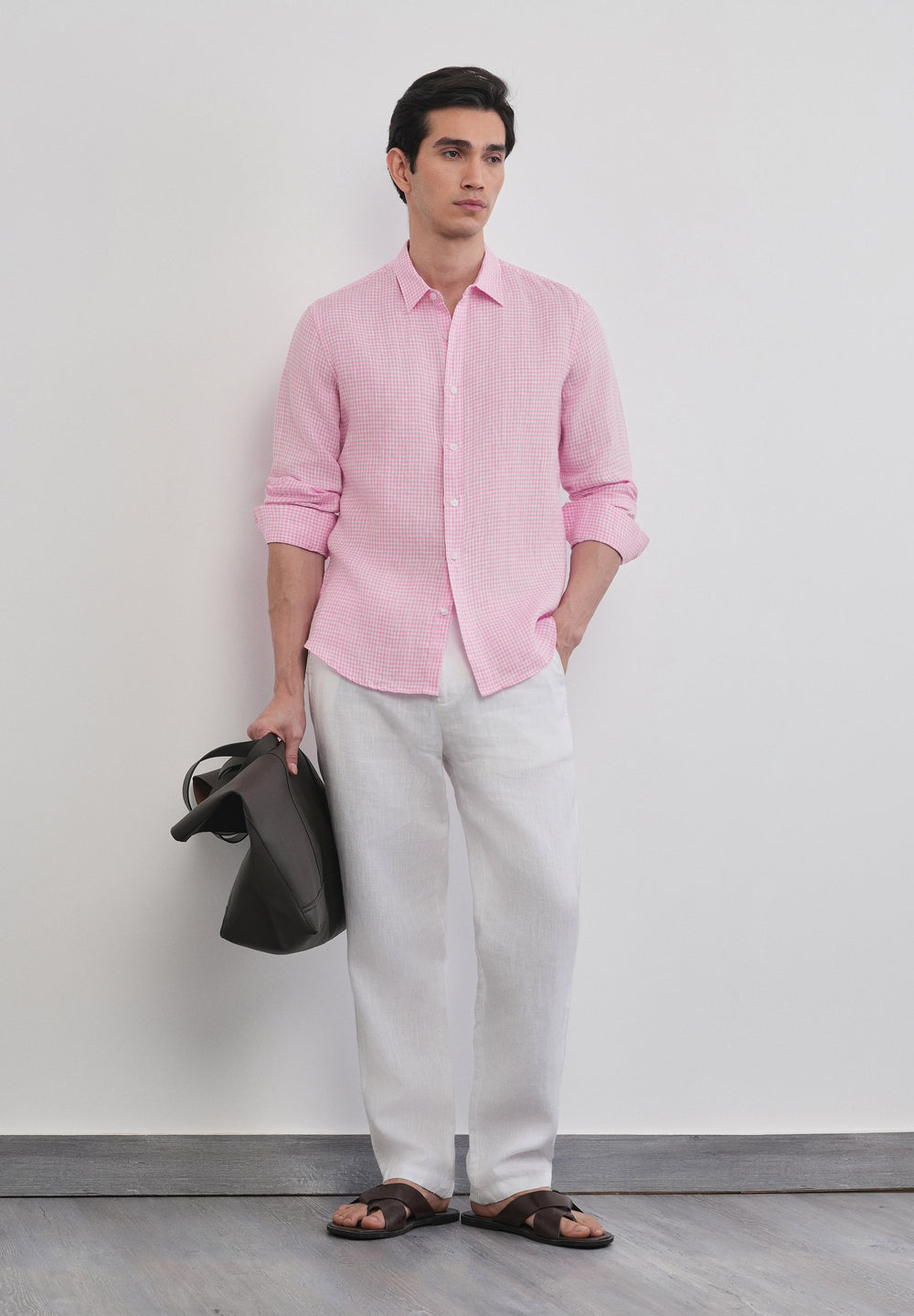 Pink 100% Pure Linen Gingham Check Shirt