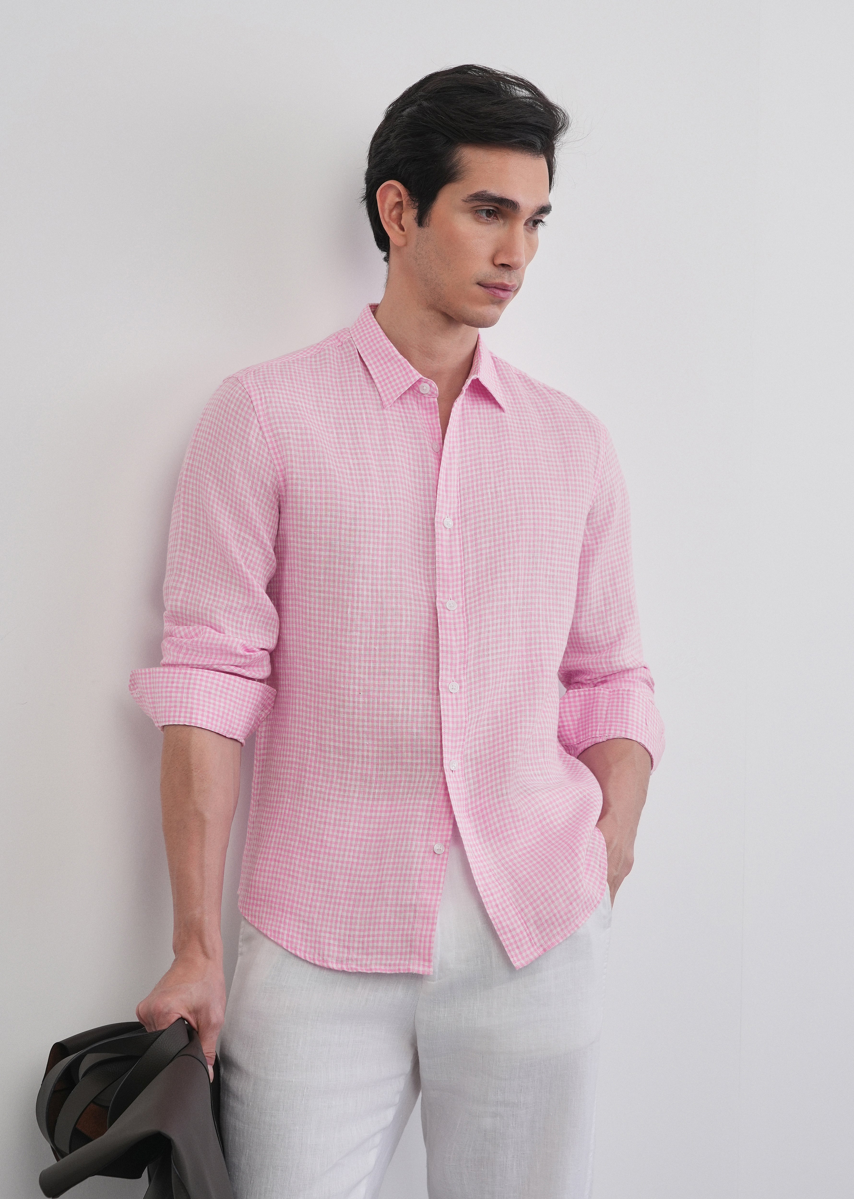 Pink 100% Pure Linen Gingham Check Shirt