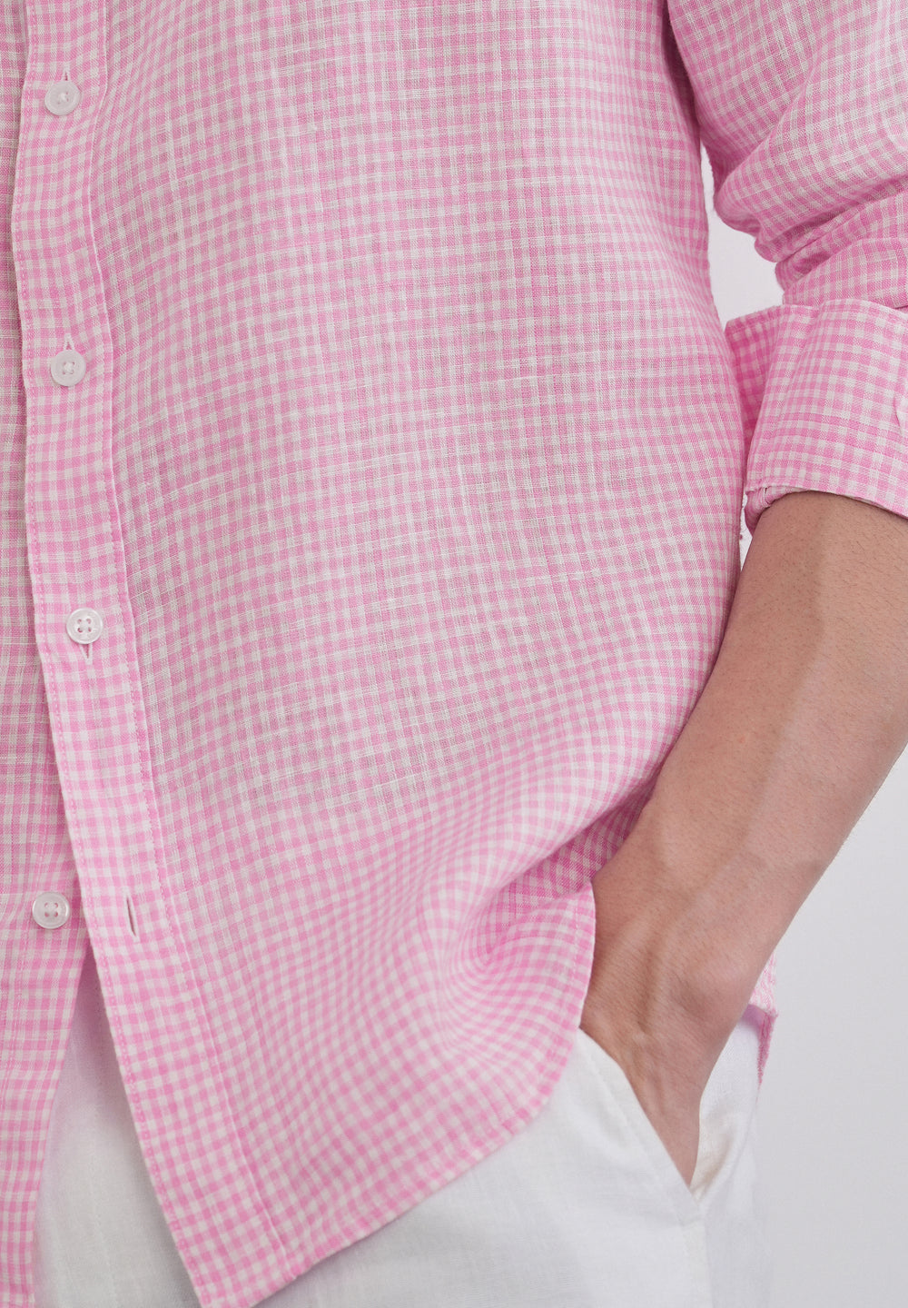 Pink 100% Pure Linen Gingham Check Shirt