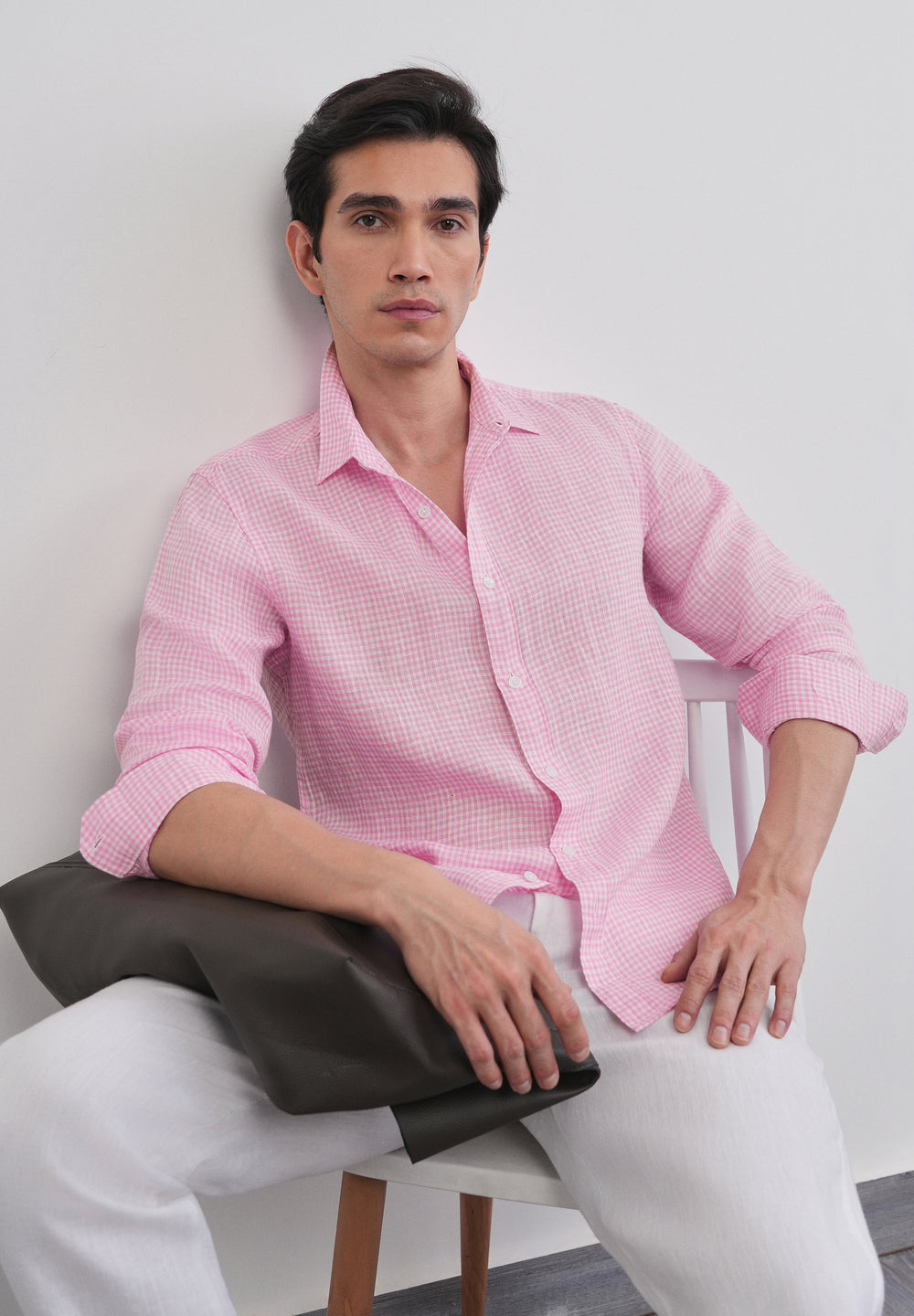 Pink 100% Pure Linen Gingham Check Shirt