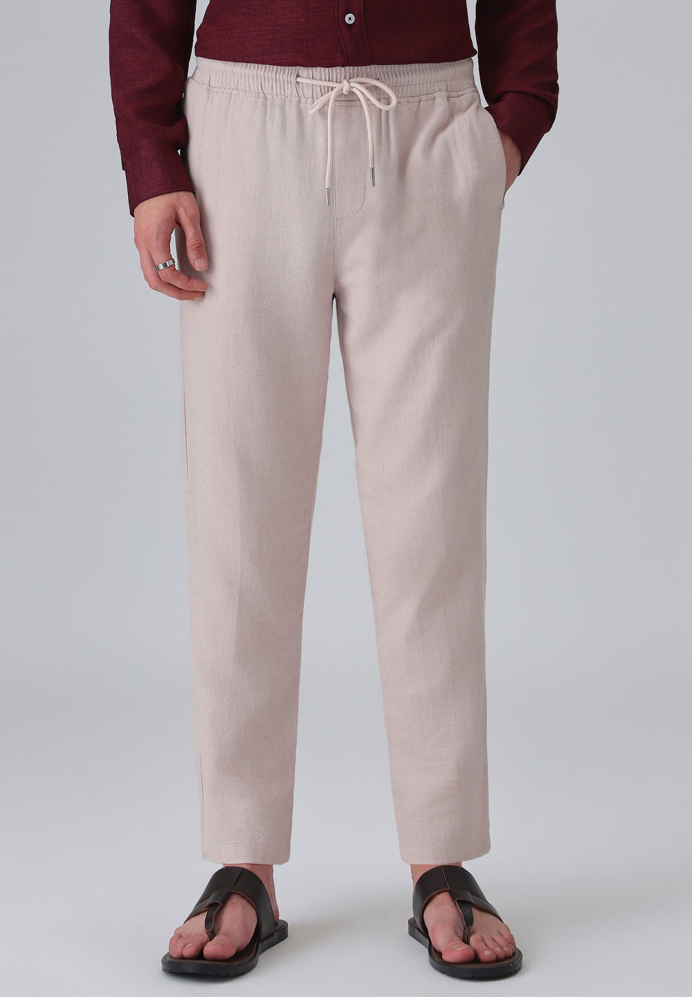 Pink Beige Drawstring Linen Pant