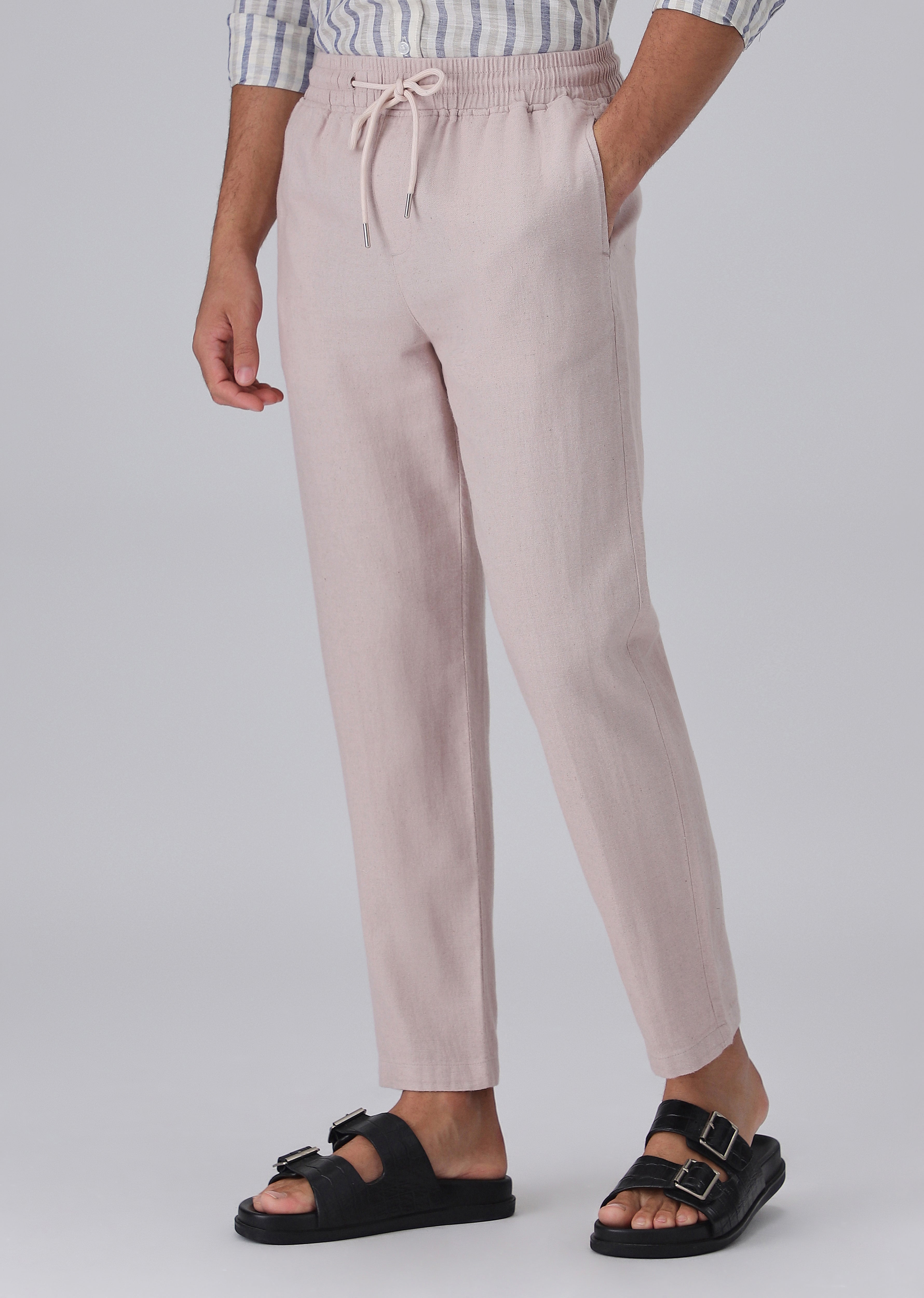 Pink Beige Drawstring Linen Pant