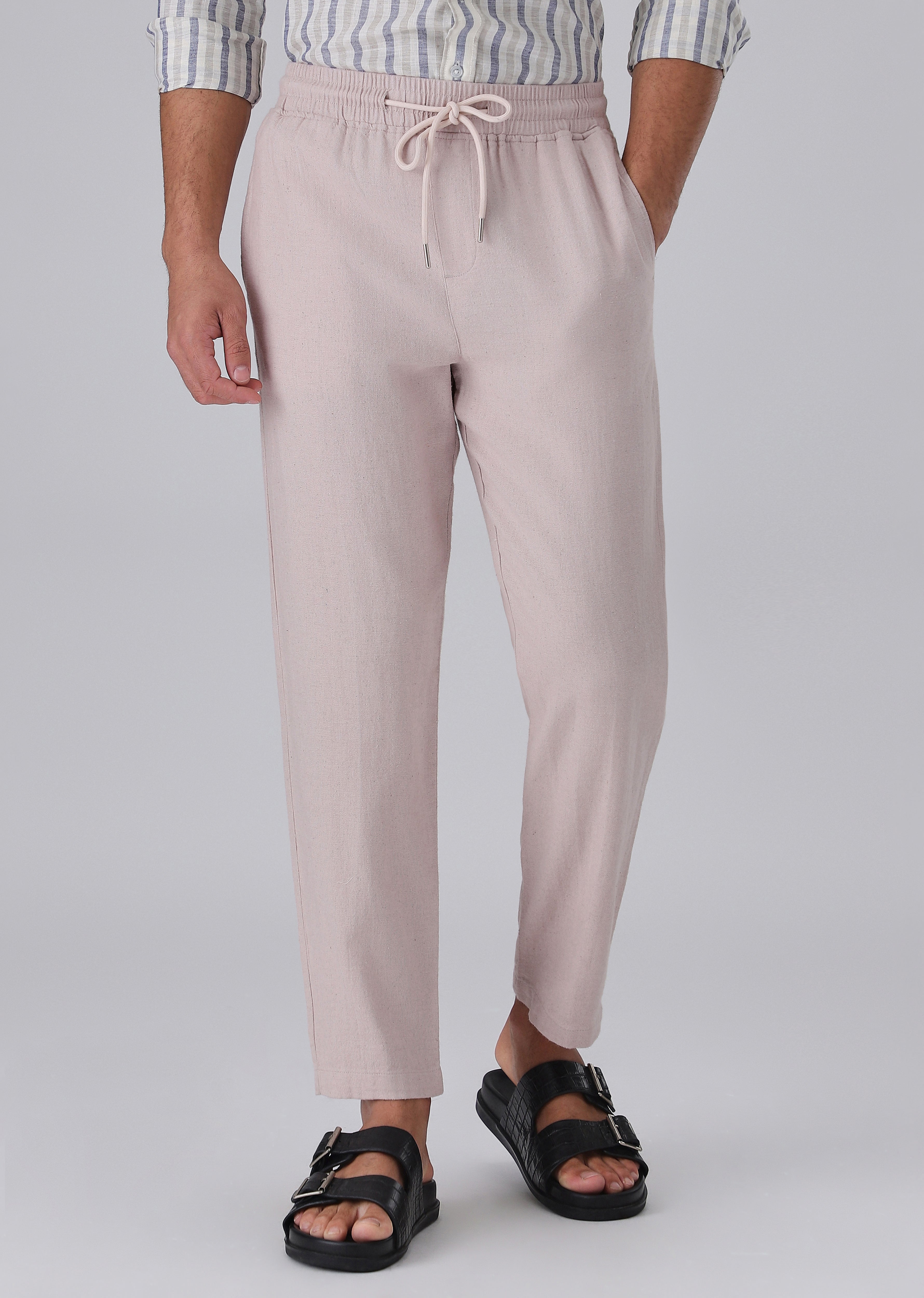 Pink Beige Drawstring Linen Pant