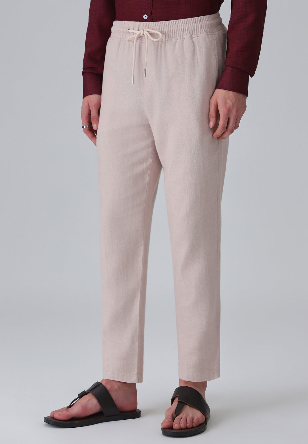 Pink Beige Drawstring Linen Pant