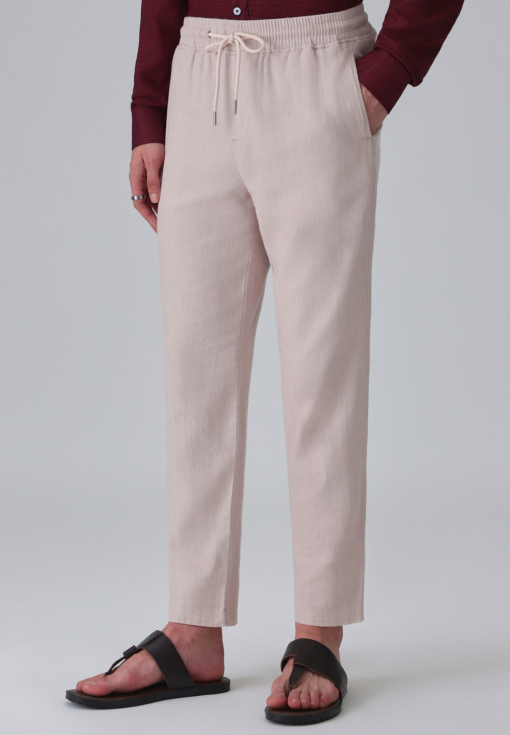Pink Beige Drawstring Linen Pant