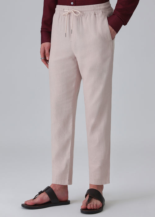 Pink Beige Drawstring Linen Pant