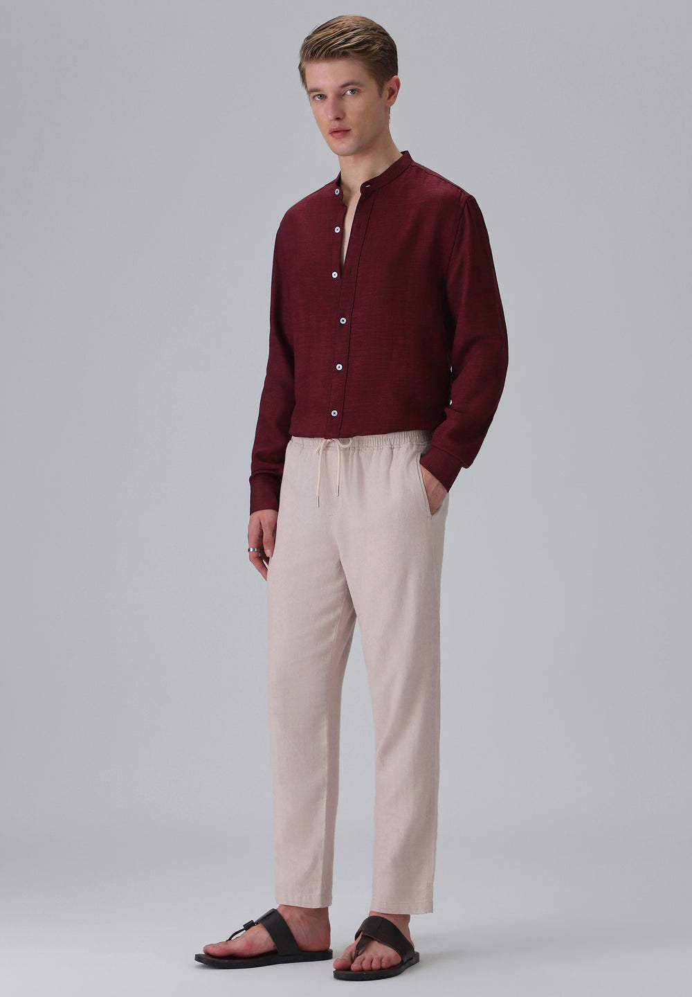 Pink Beige Drawstring Linen Pant