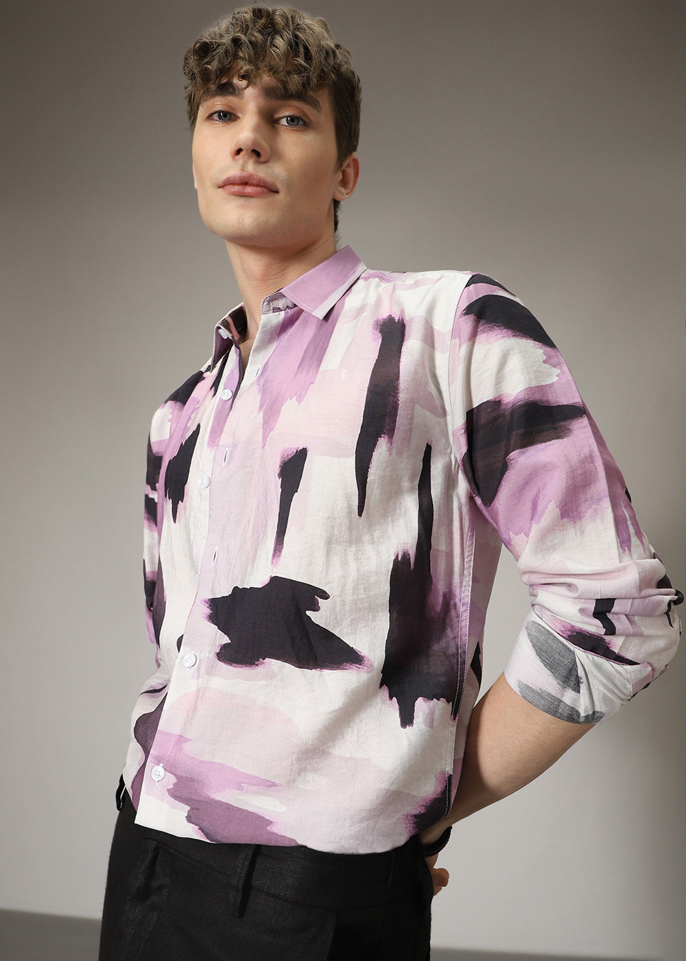 Pink Brush Stroke Print Shirt