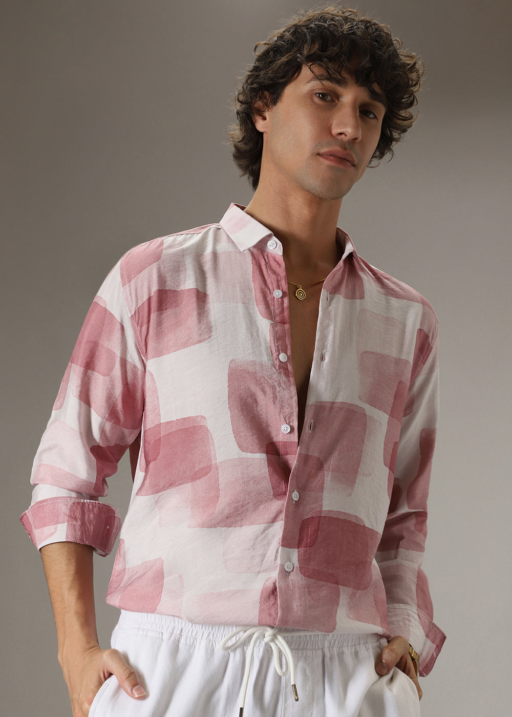 Pink Brush Wash Print Shirt