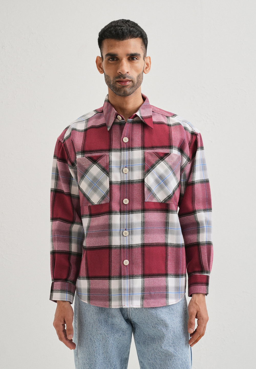 Pink Checked Relaxed Fit Shacket
