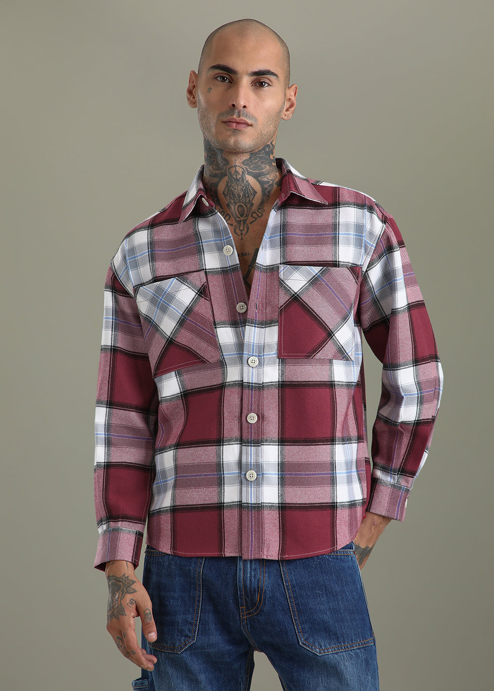 Pink Checked Relaxed Fit Shacket