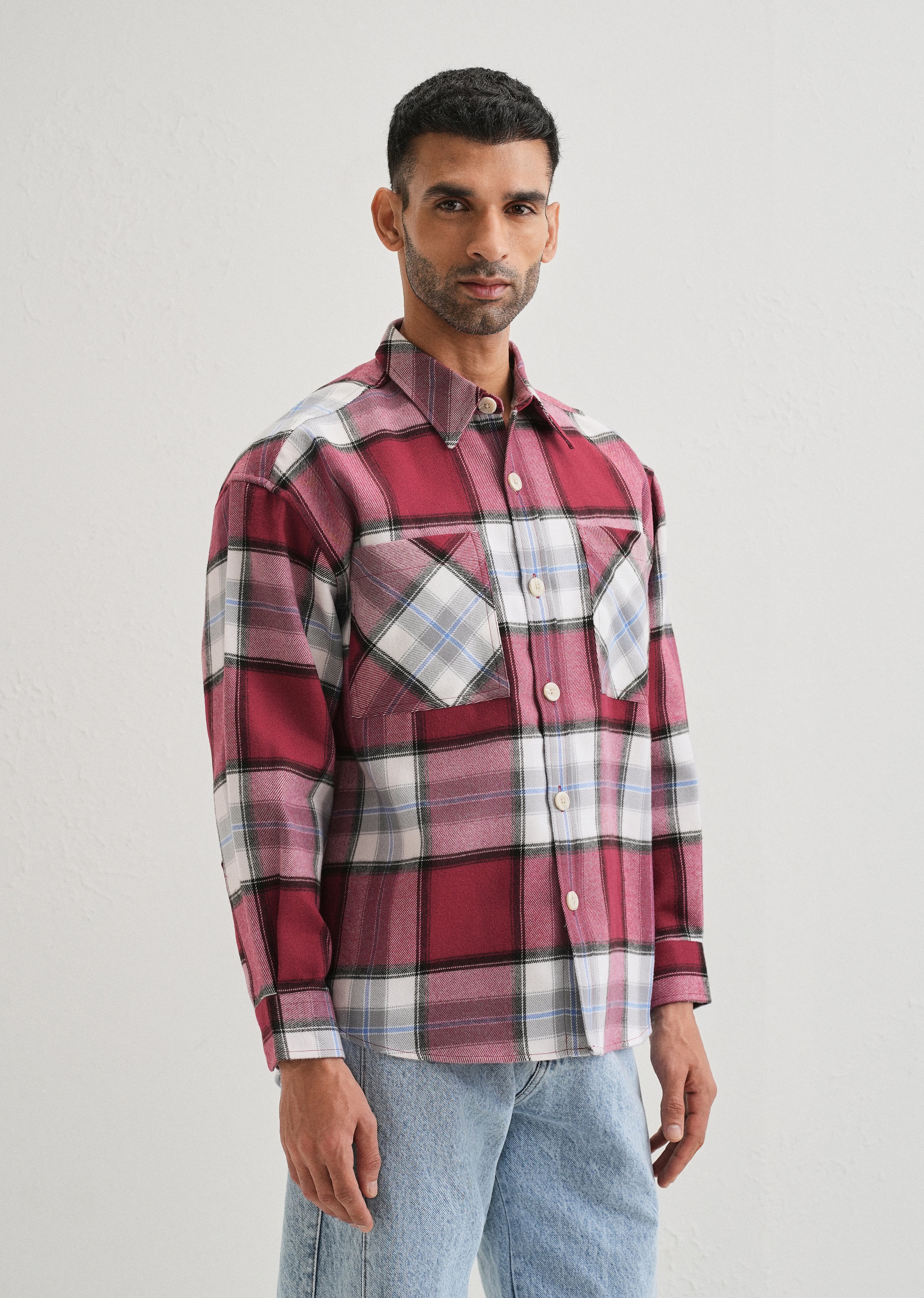 Pink Checked Relaxed Fit Shacket