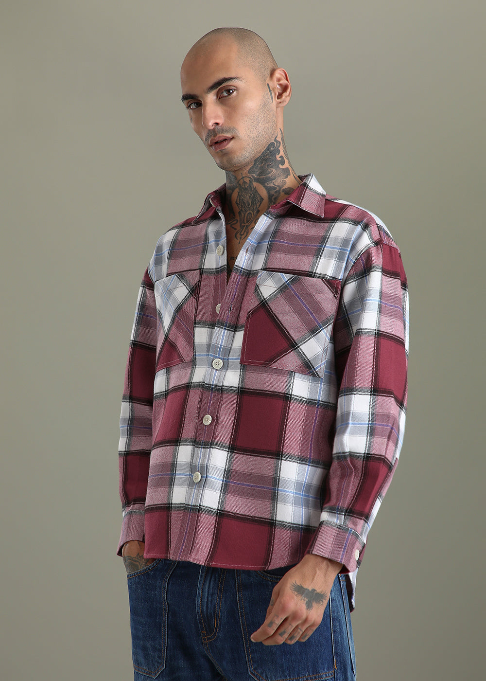 Pink Checked Relaxed Fit Shacket