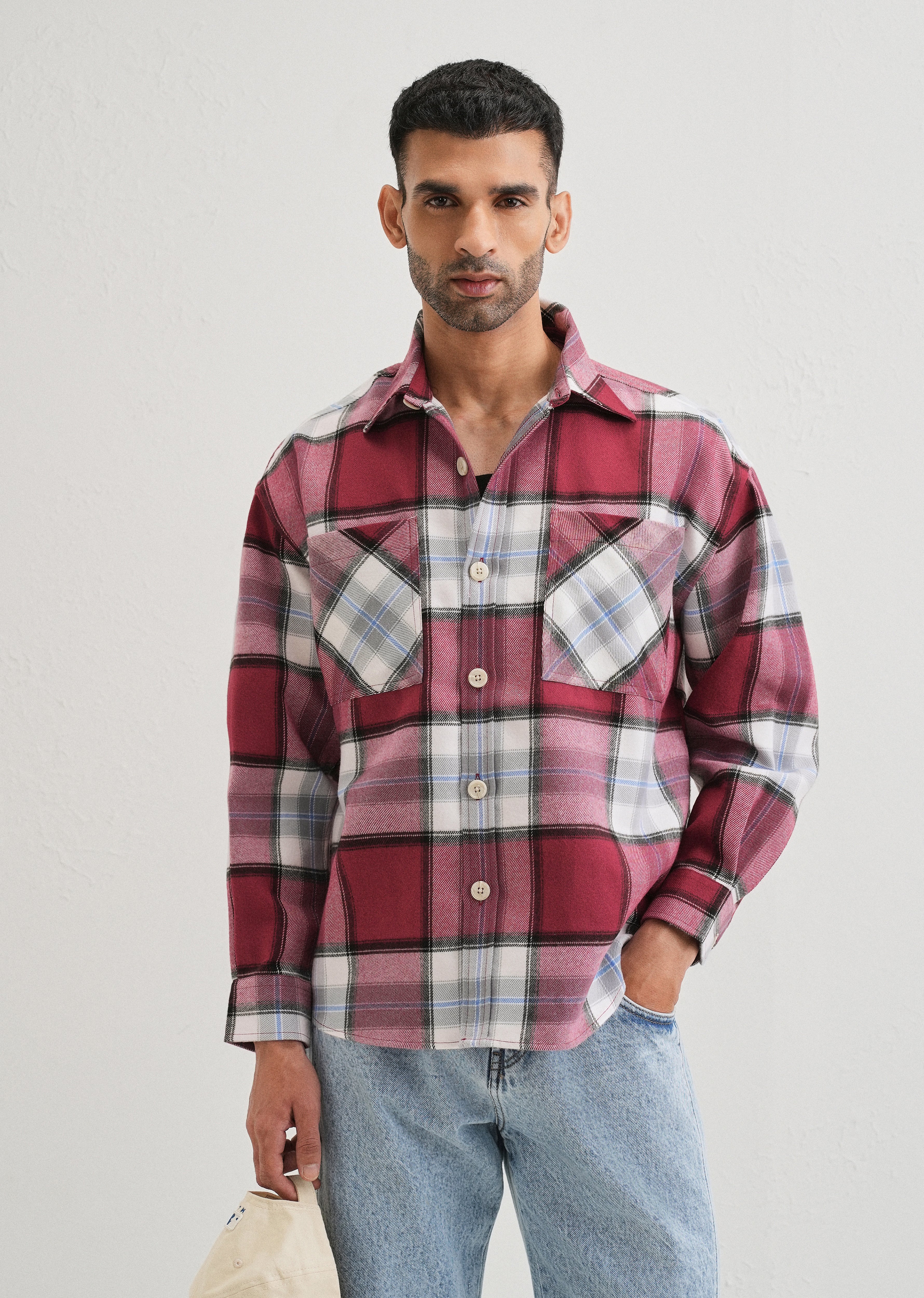 Pink Checked Relaxed Fit Shacket