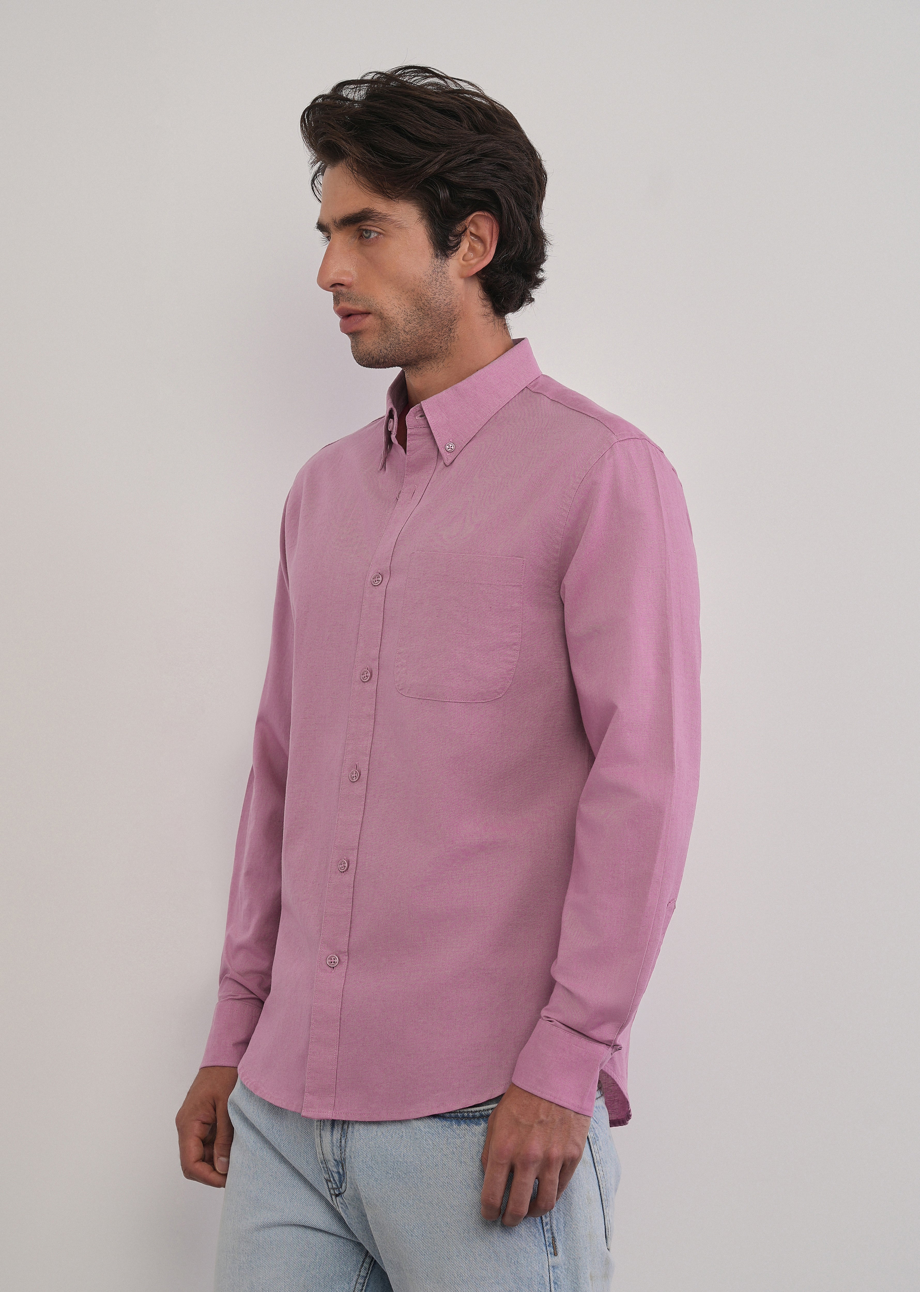 Pink Cotton Linen Plain Shirt
