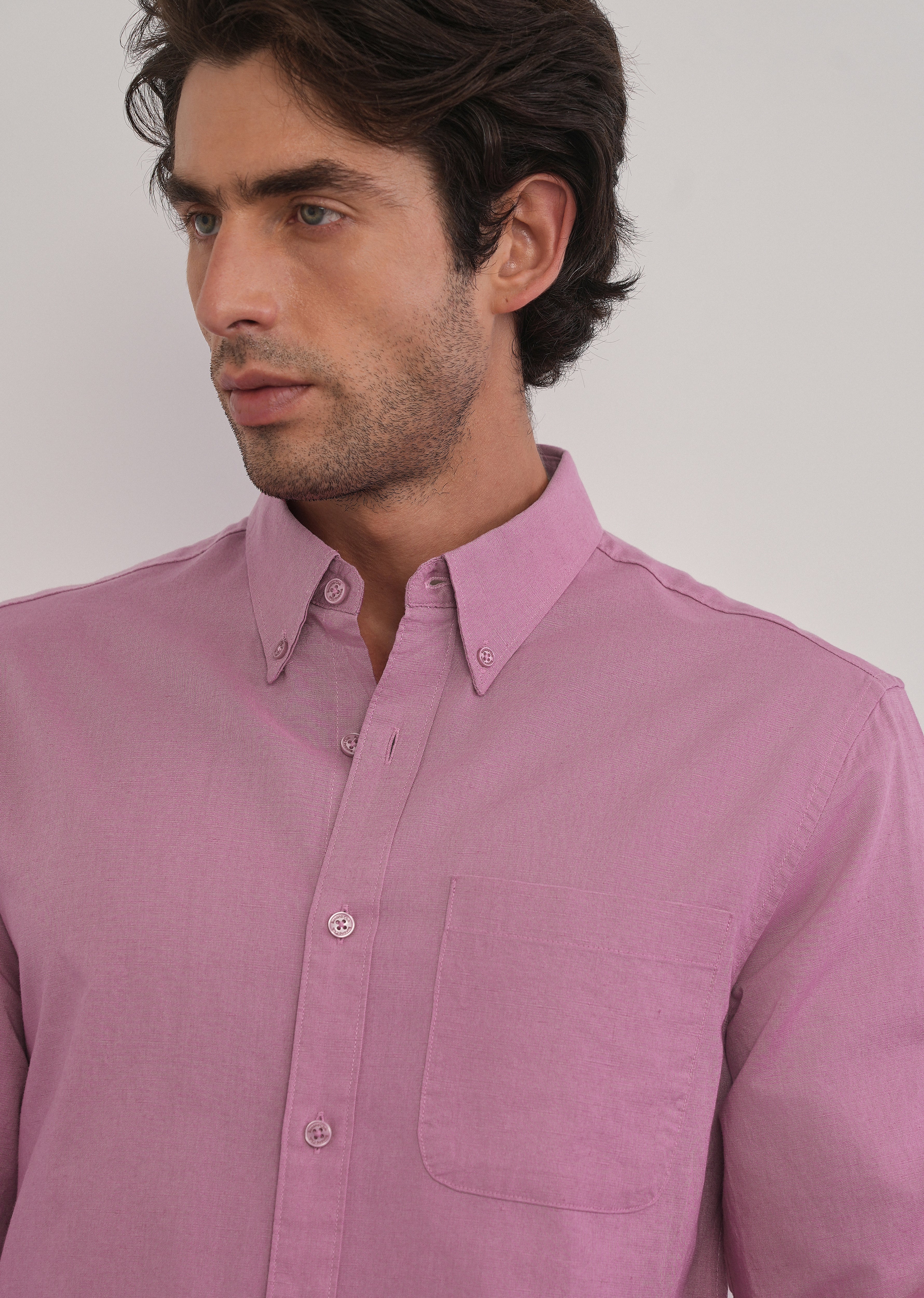 Pink Cotton Linen Plain Shirt