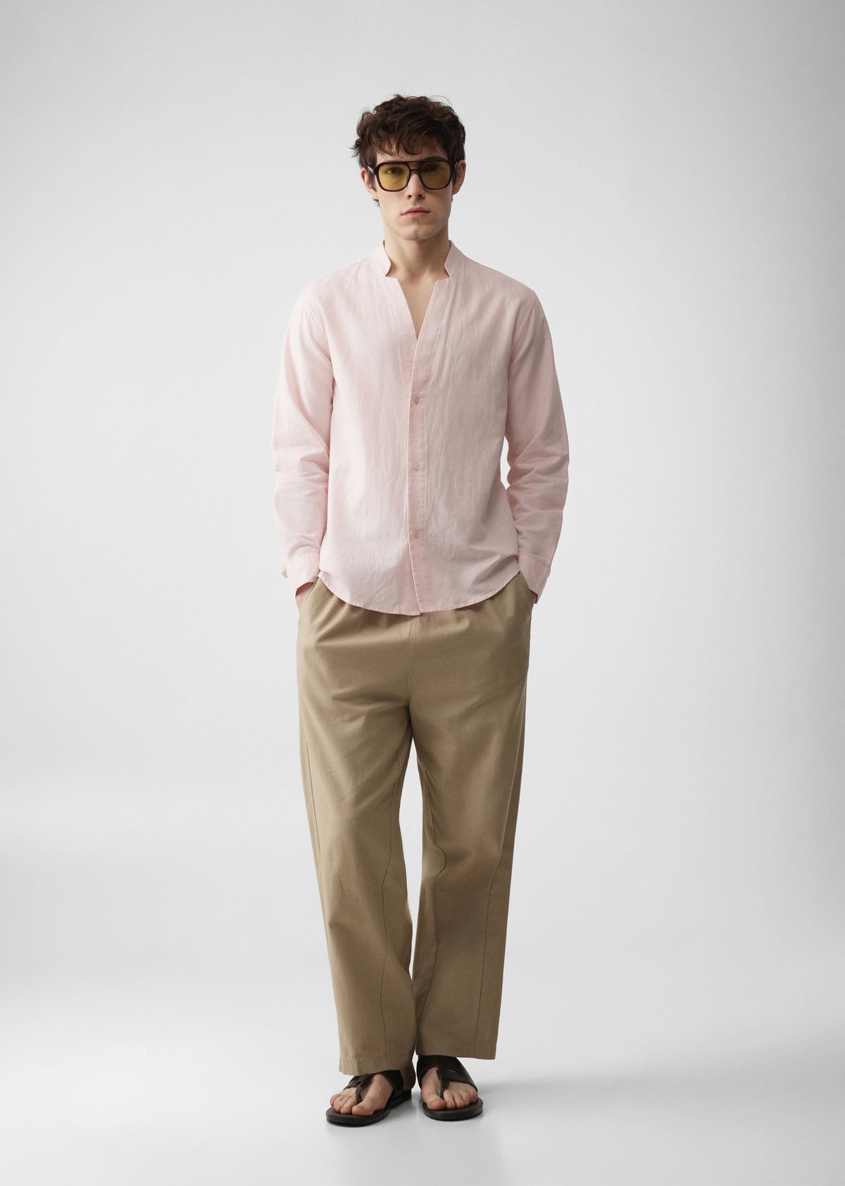 Pink Star Collar Cotton Linen Shirt