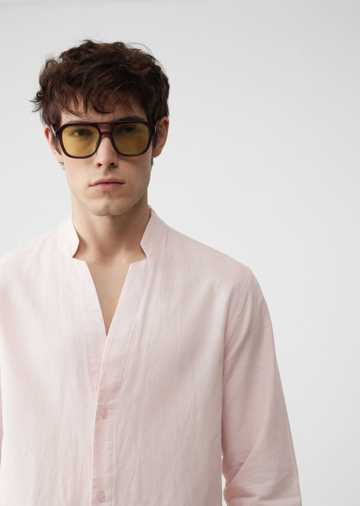 Pink Star Collar Cotton Linen Shirt