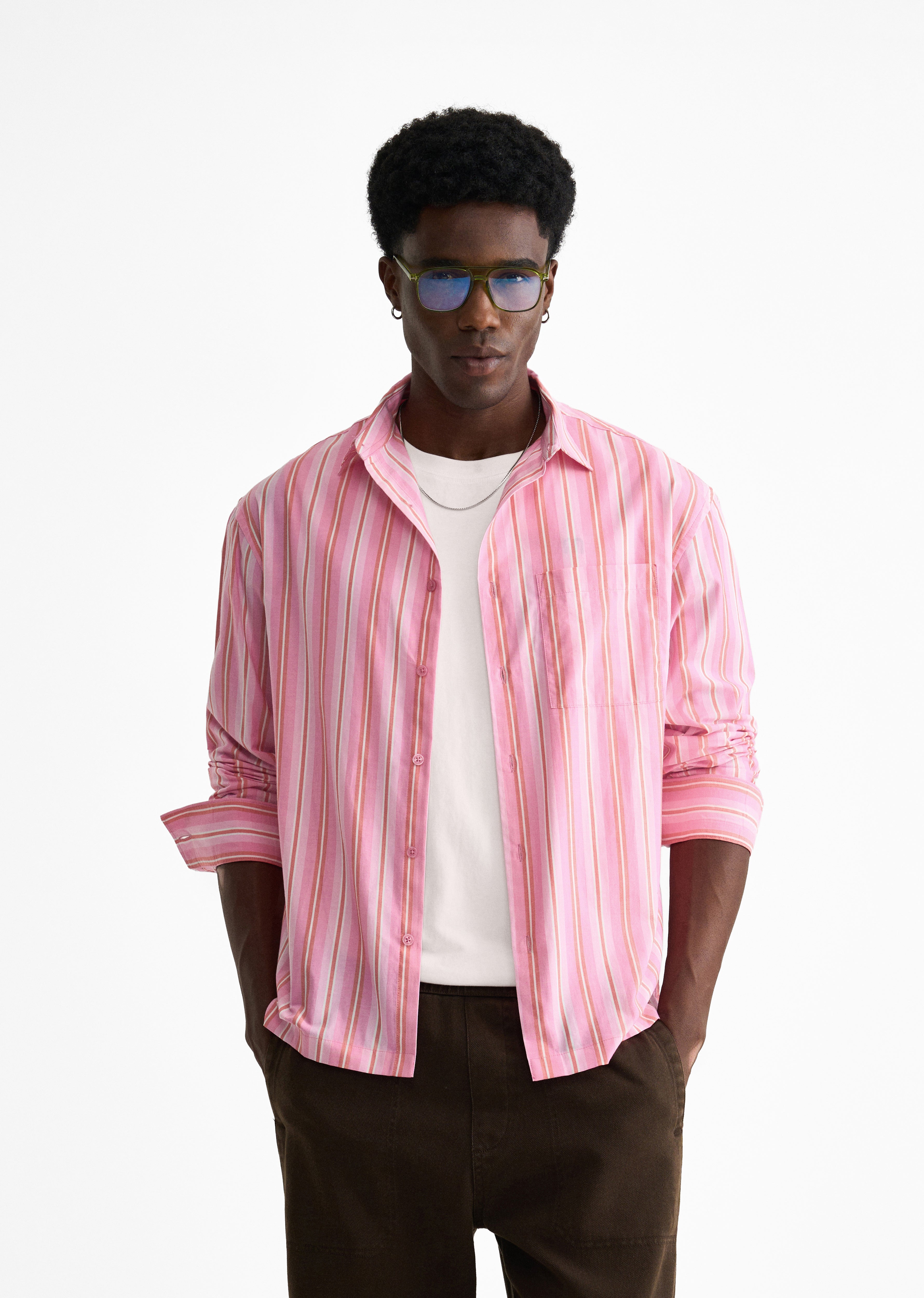Pink Cotton Striped Boxy Shirt