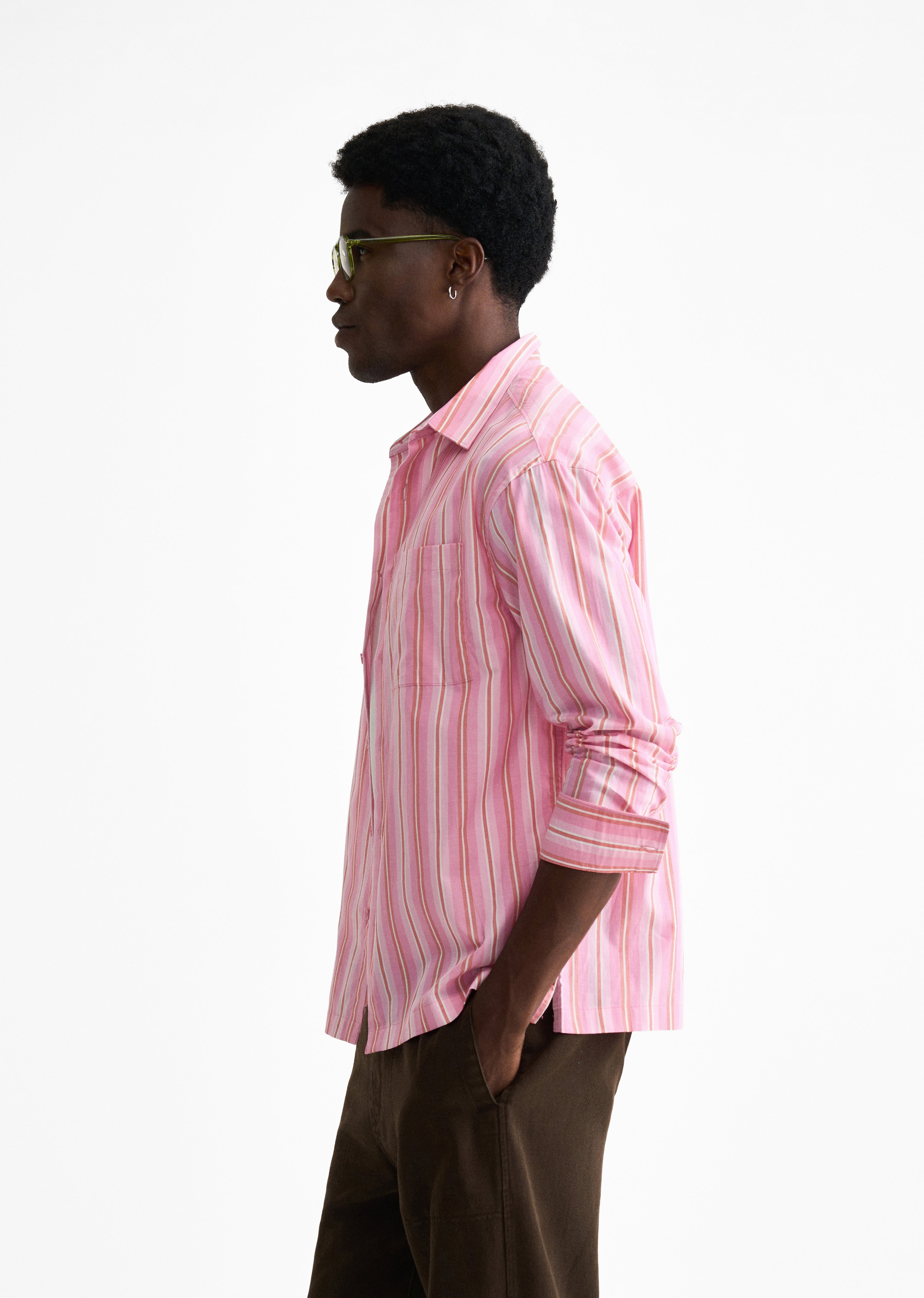 Pink Cotton Striped Boxy Shirt