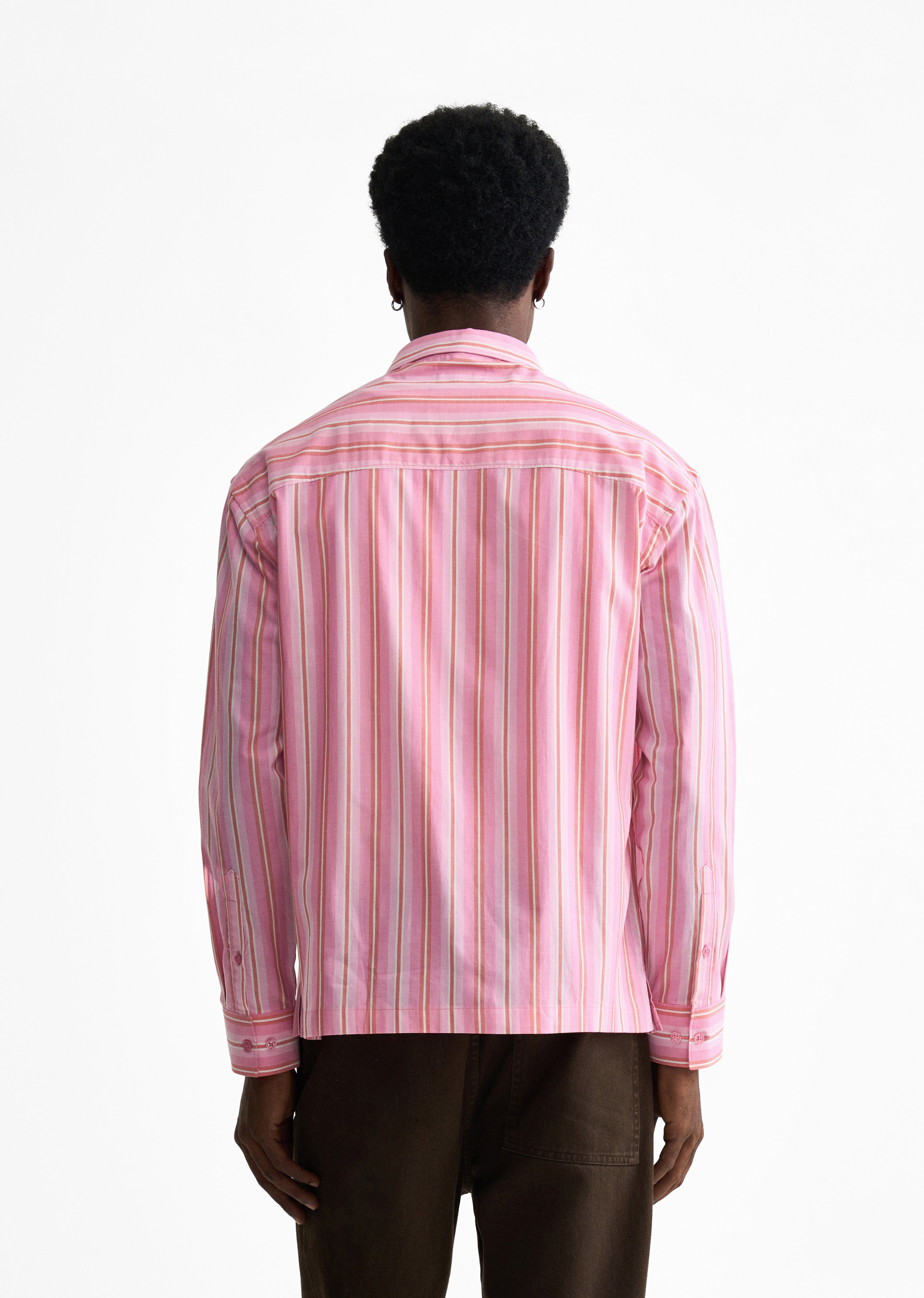 Pink Cotton Striped Boxy Shirt