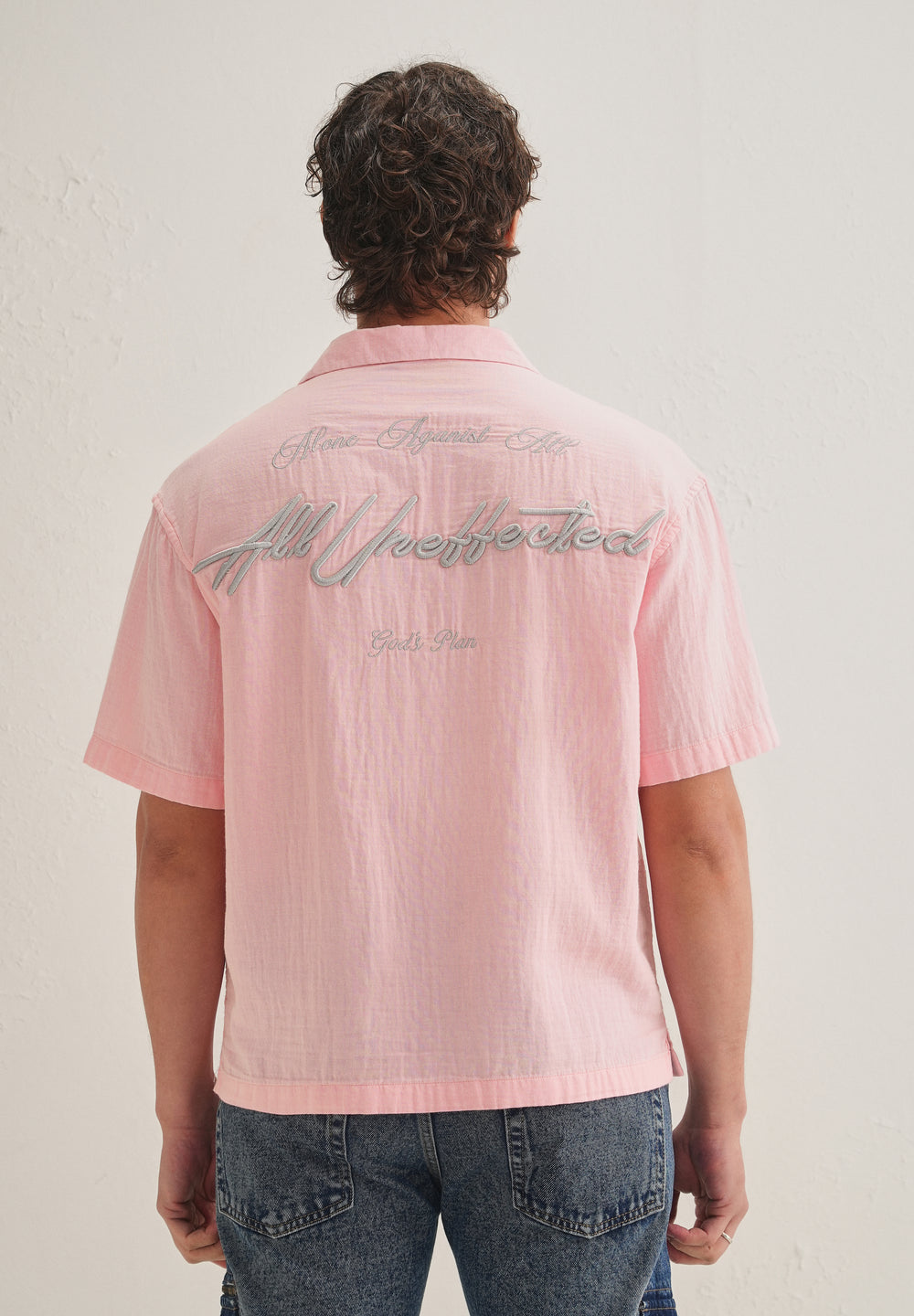 Pink Embroidered Double Cloth Cotton Shirt
